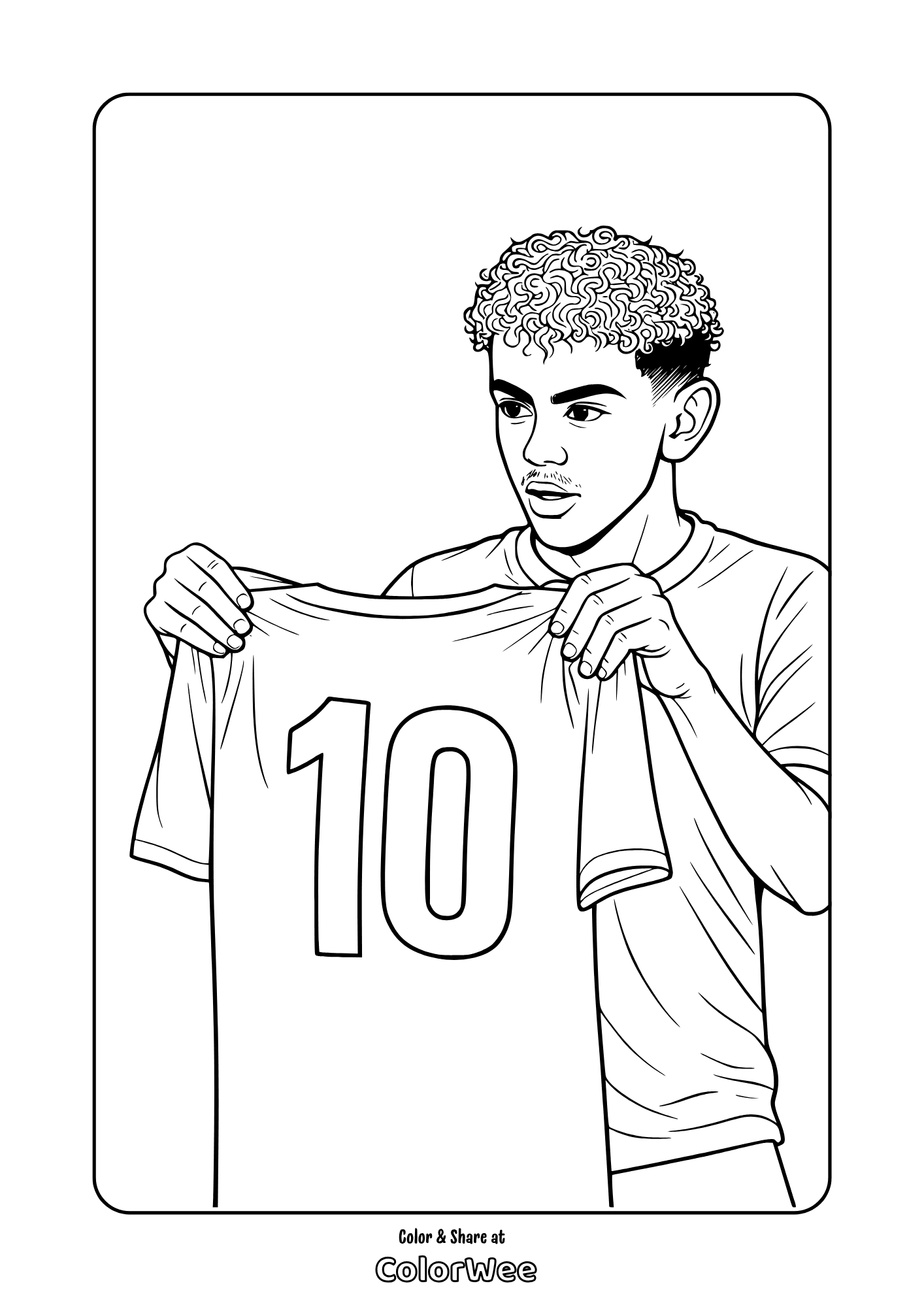 Lamine Yamal holding number 10 soccer jersey coloring page