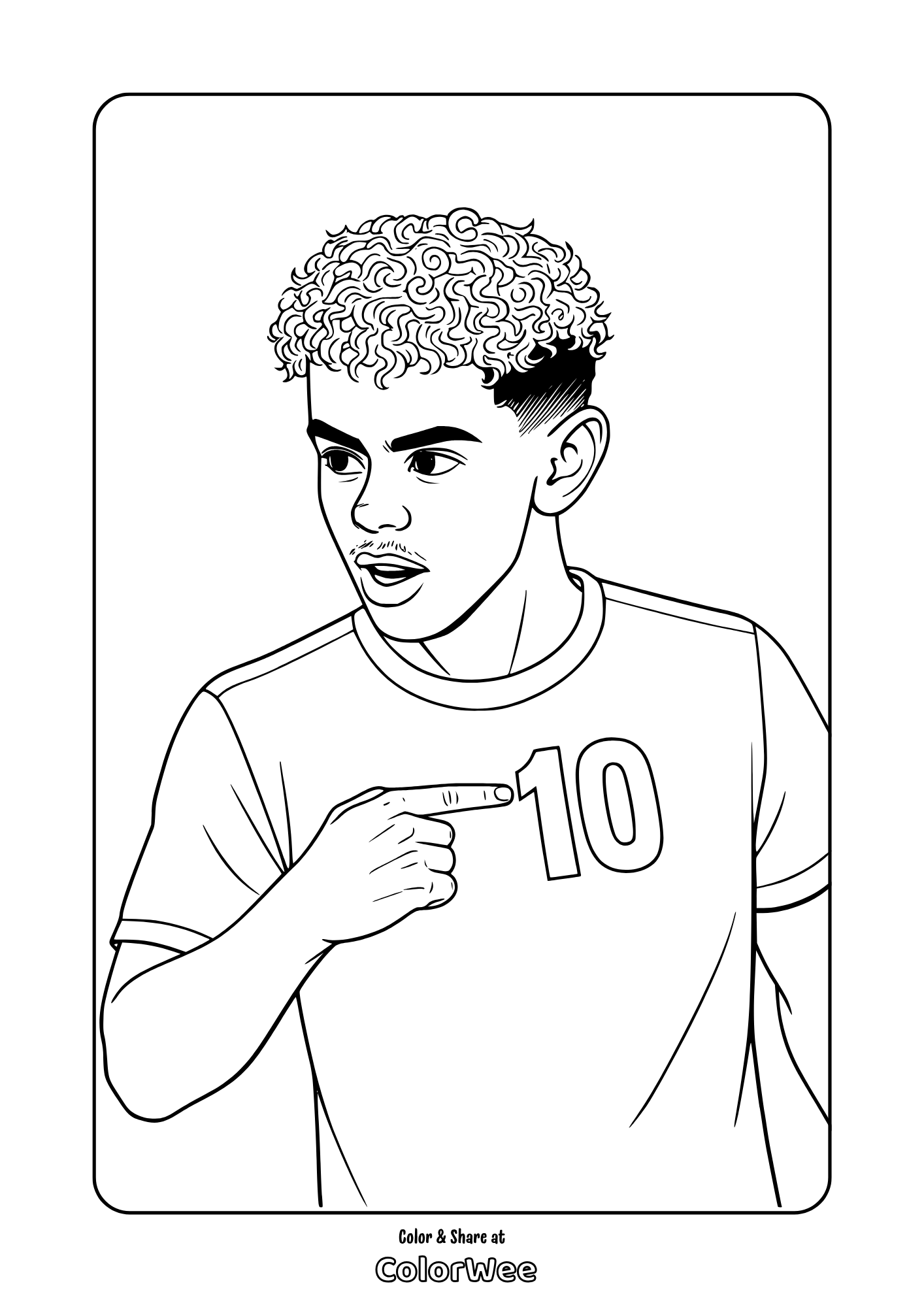 Lamine Yamal pointing at number 10 jersey coloring page