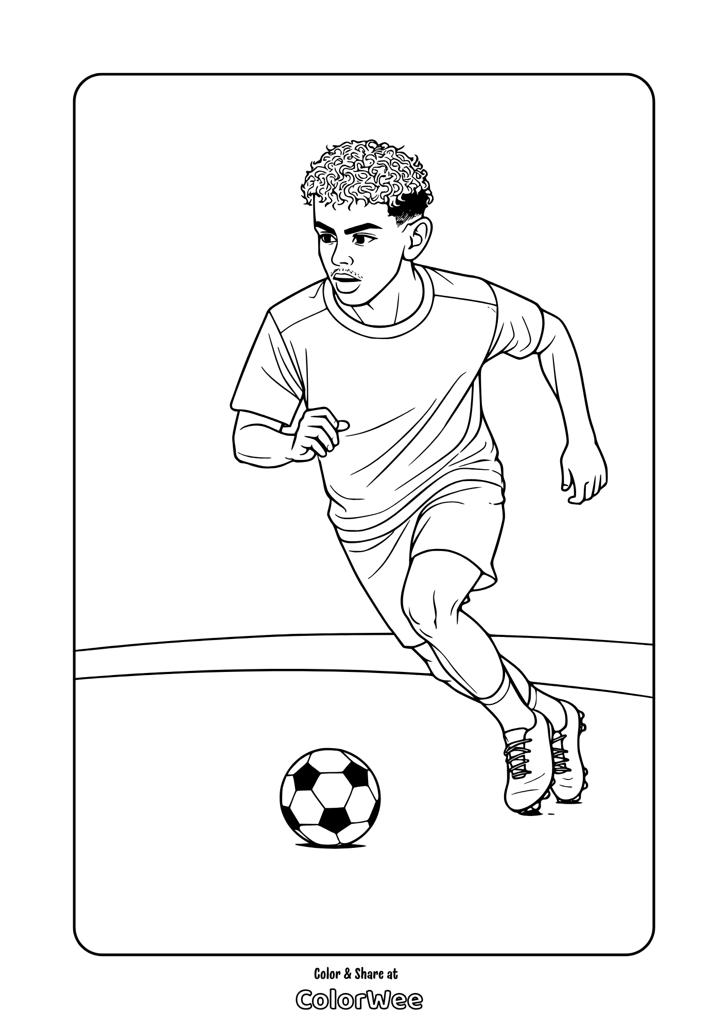 Soccer player Lamine Yamal with ball coloring page
