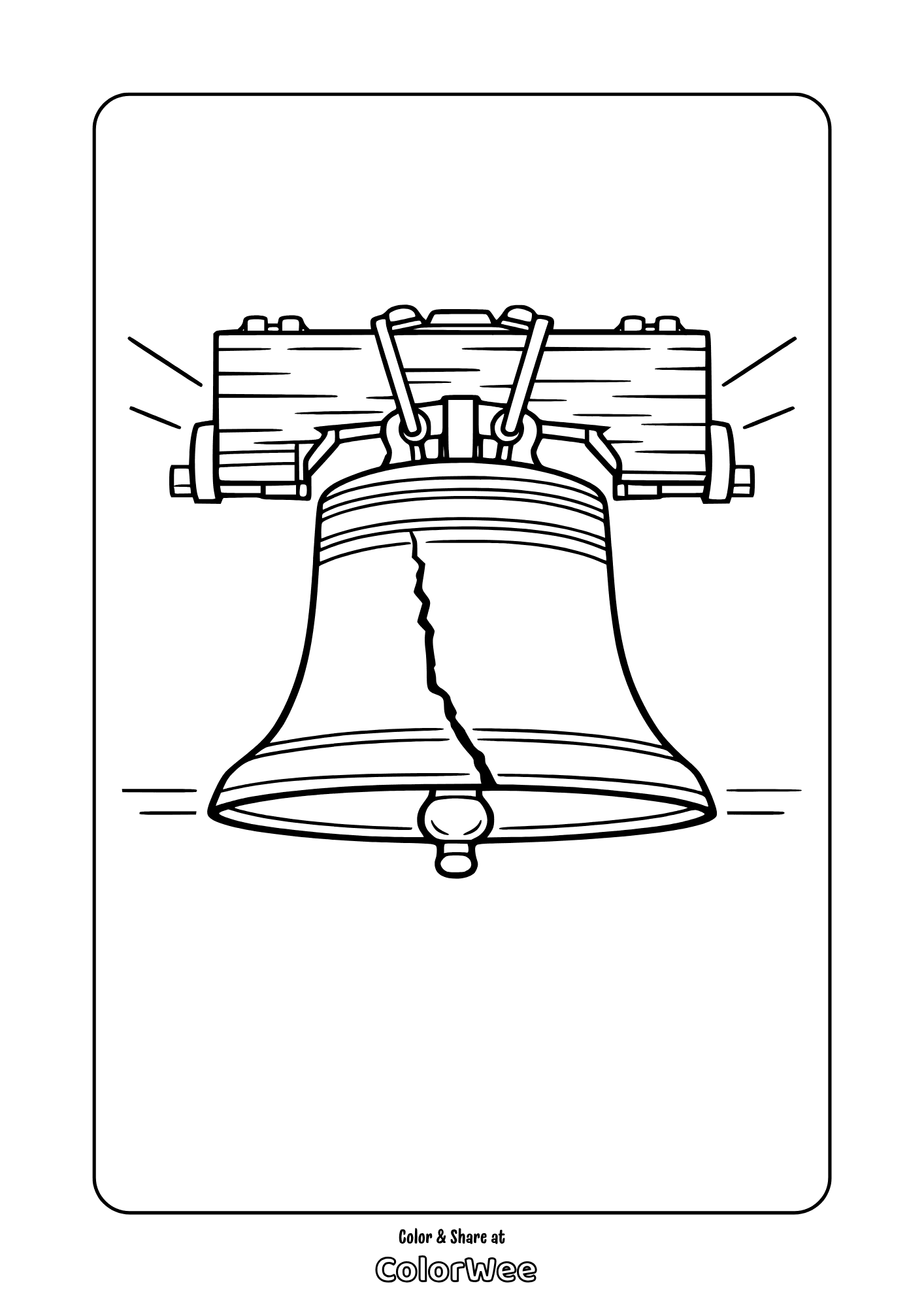 Cracked Liberty Bell printable coloring page.