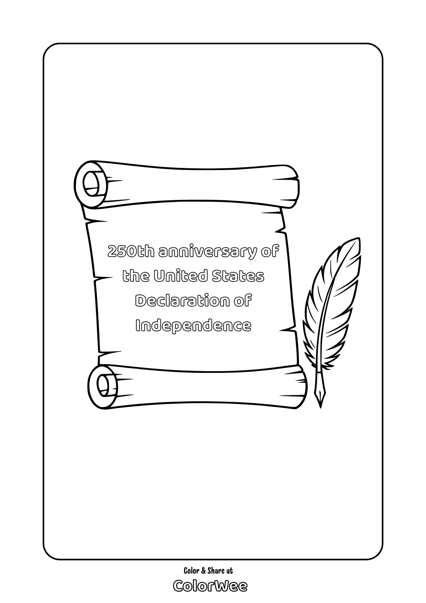 250th U.S. Declaration of Independence scroll coloring page.