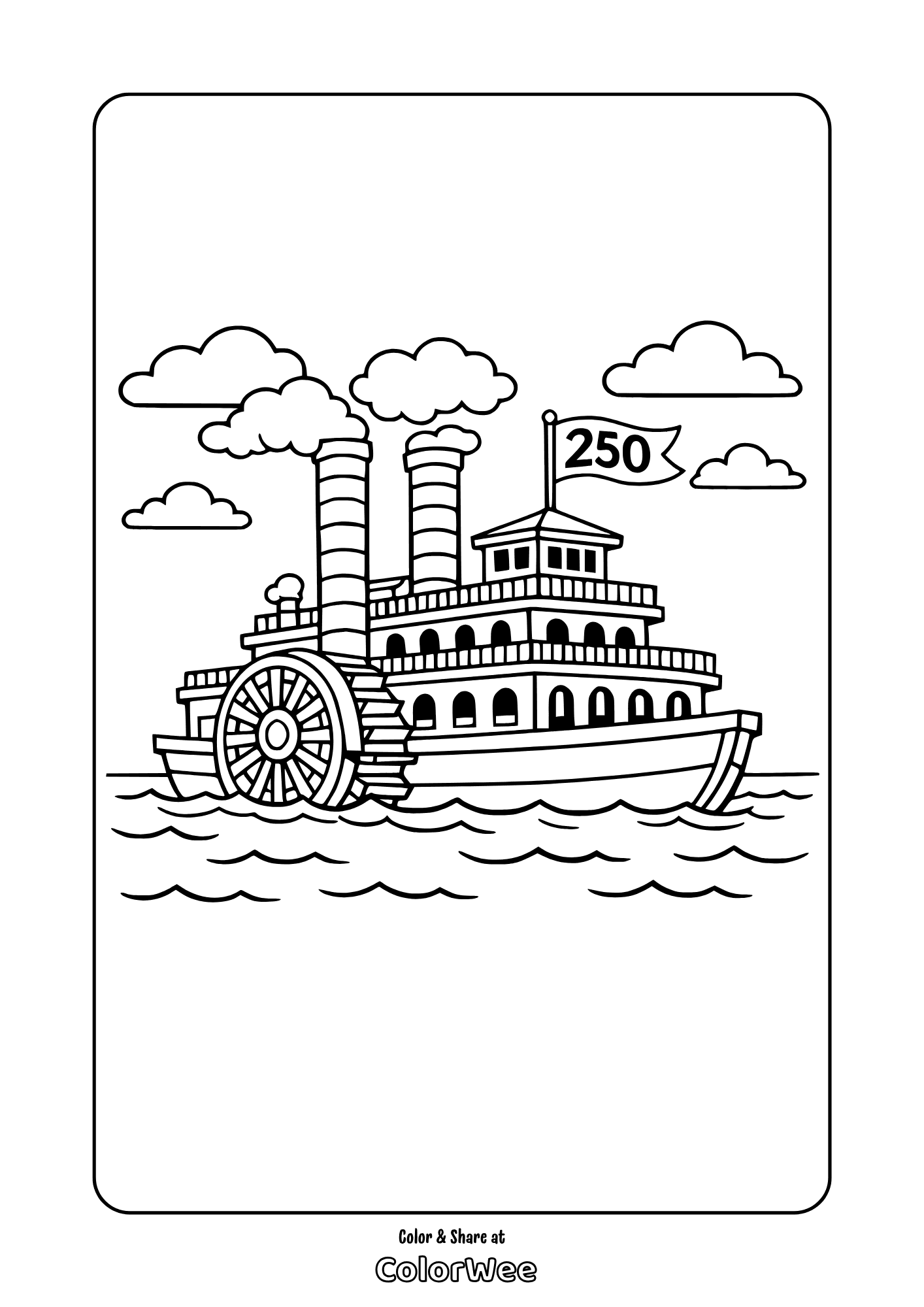 Steamboat riverboat coloring page. United States Semiquincentennial