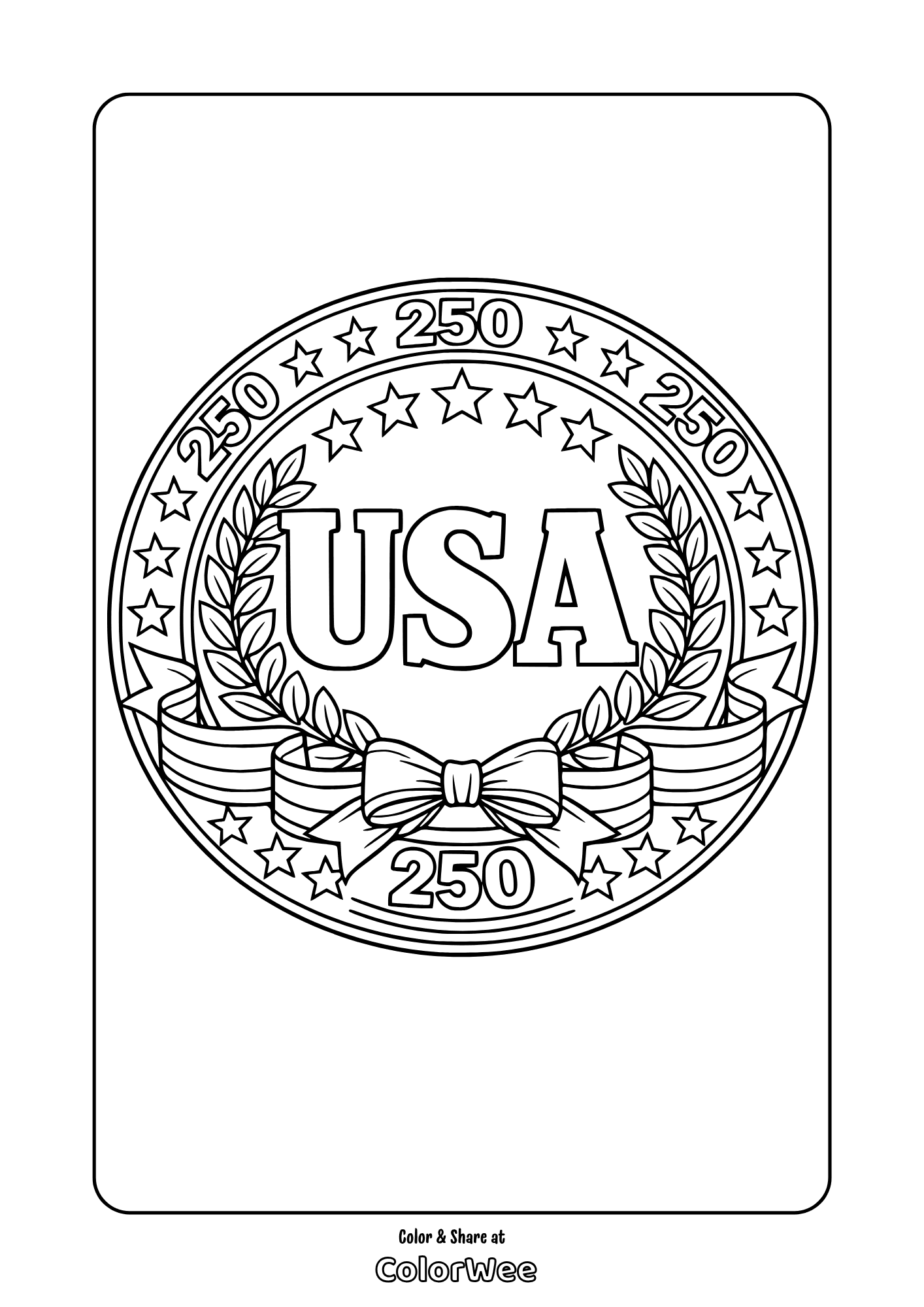 United States Semiquincentennial Emblem Coloring Page.