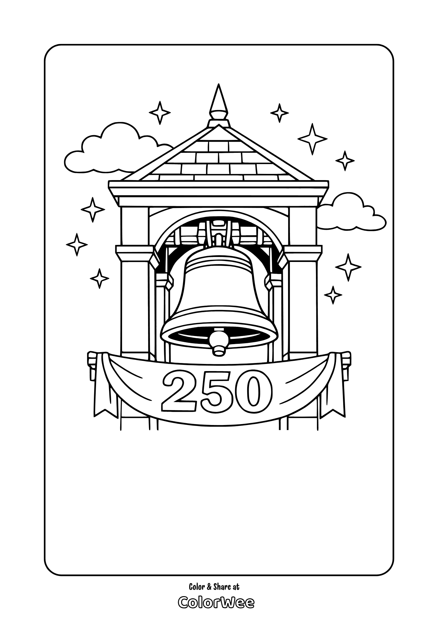America 250 anniversary bell tower printable coloring page.