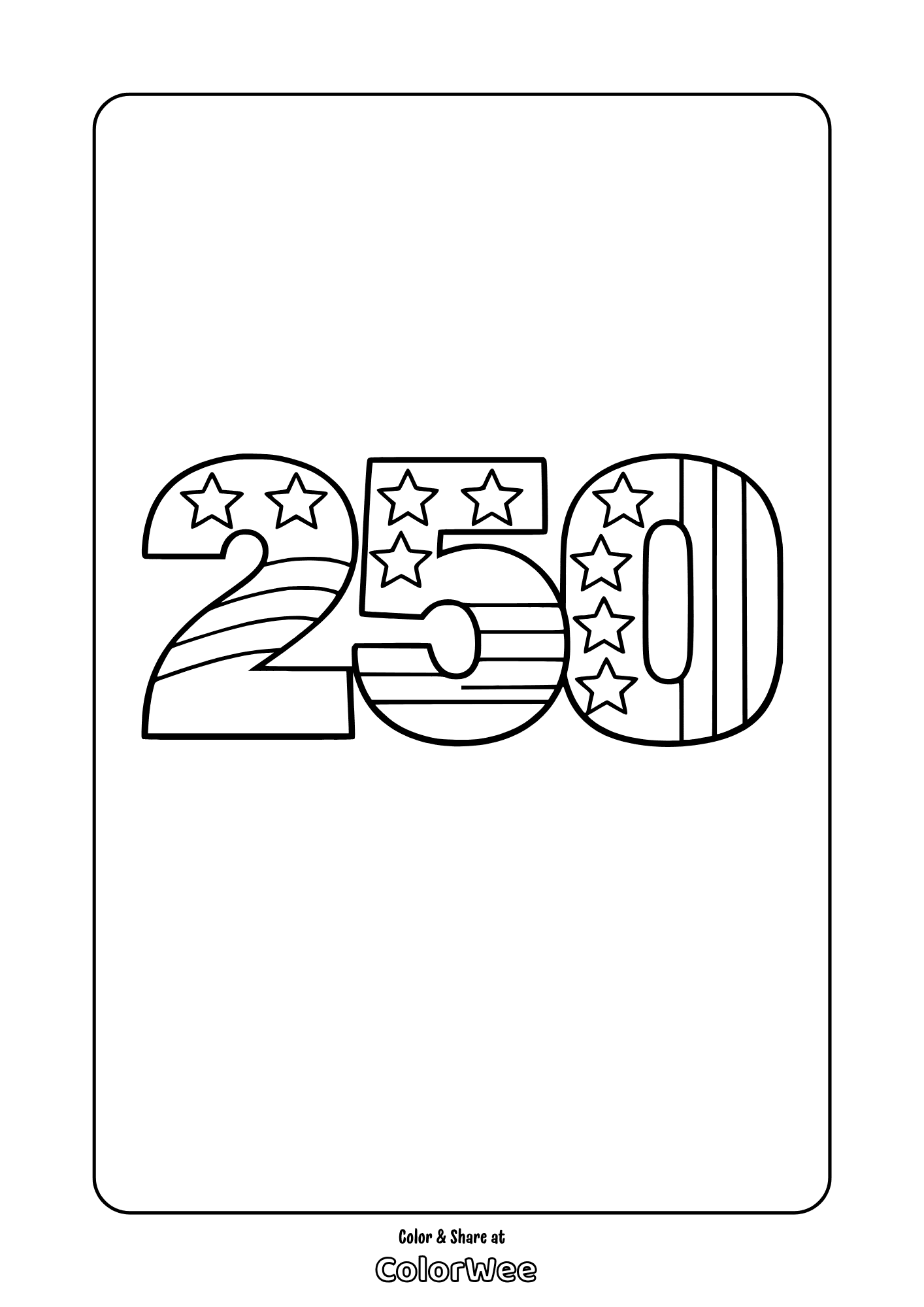 USA 250 - stars and stripes printable coloring page.