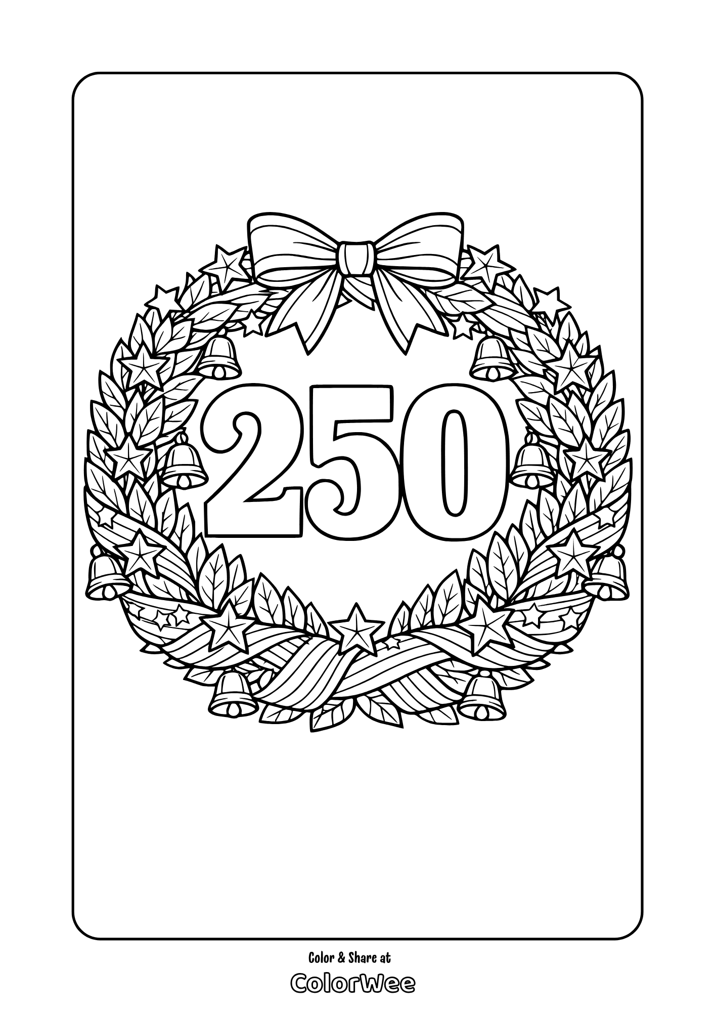 250 anniversary wreath coloring sheet printable