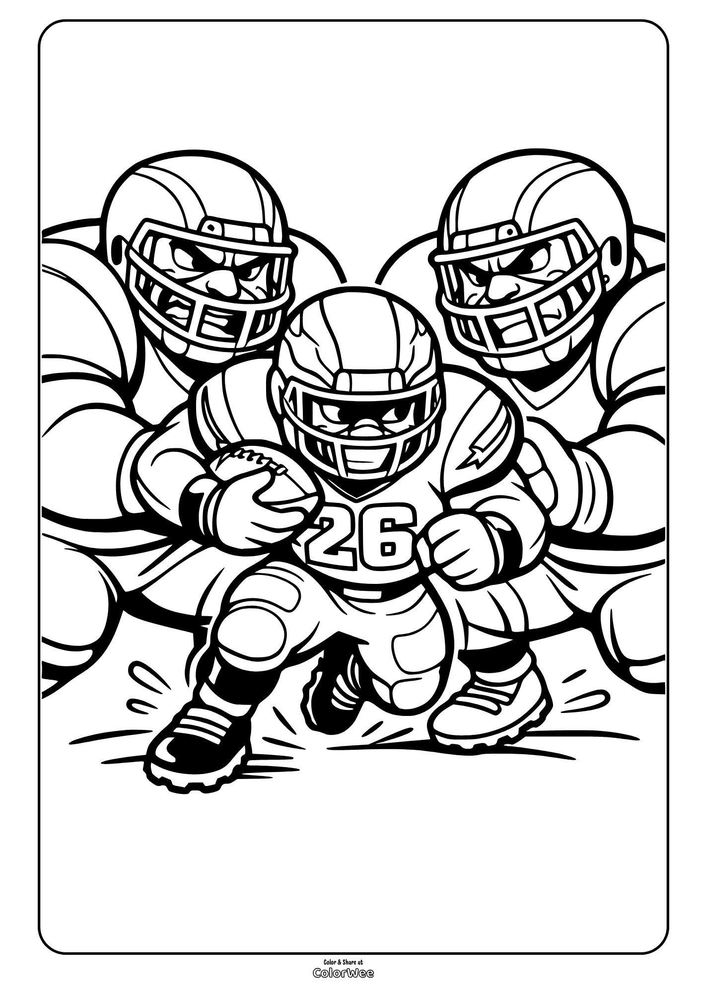 Free printable American football running back coloring sheet for kids
