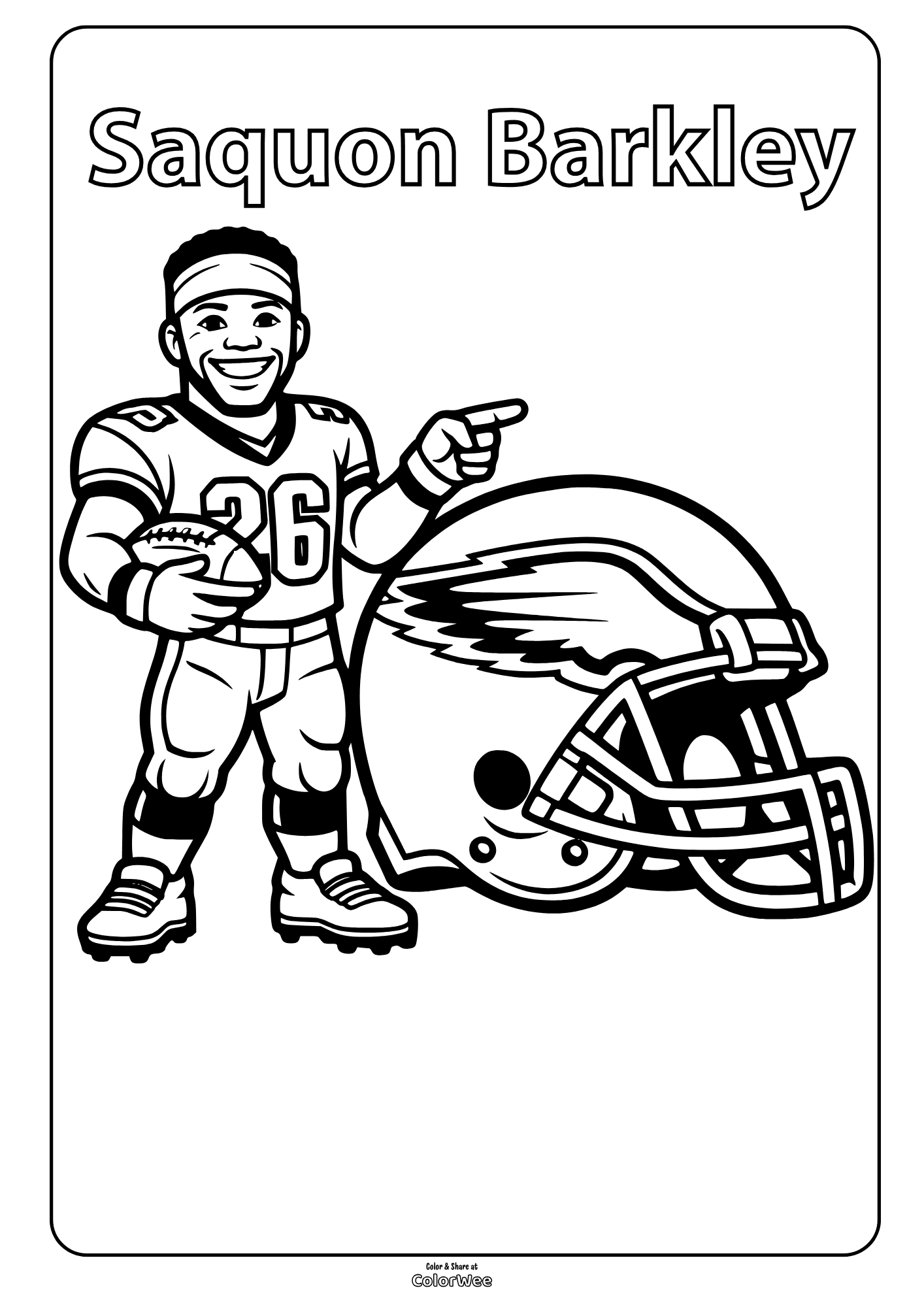 Printable Saquon Barkley #26 with large helmet coloring sheet for kids