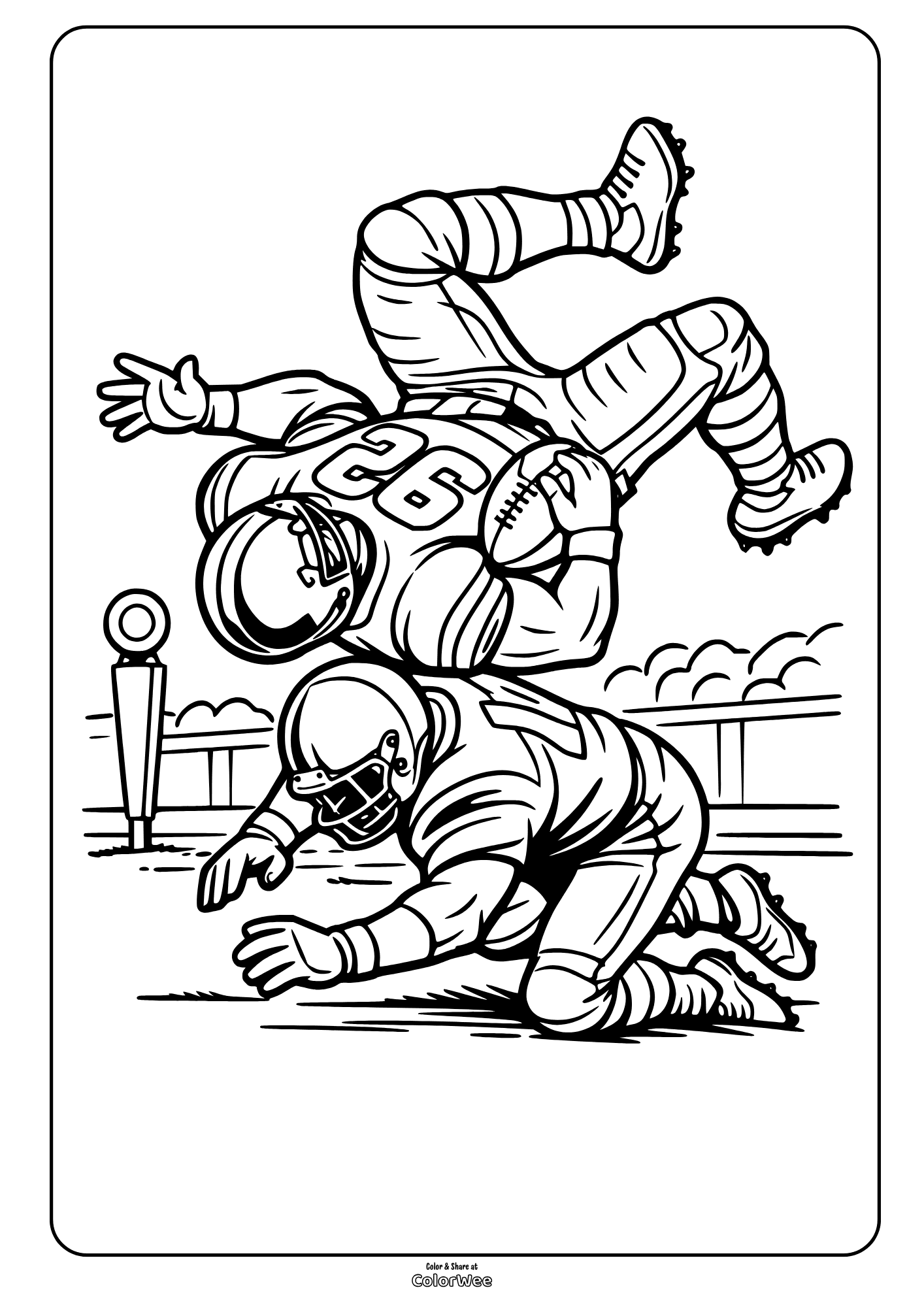 Football tackle coloring sheet | running back tackled near end zone