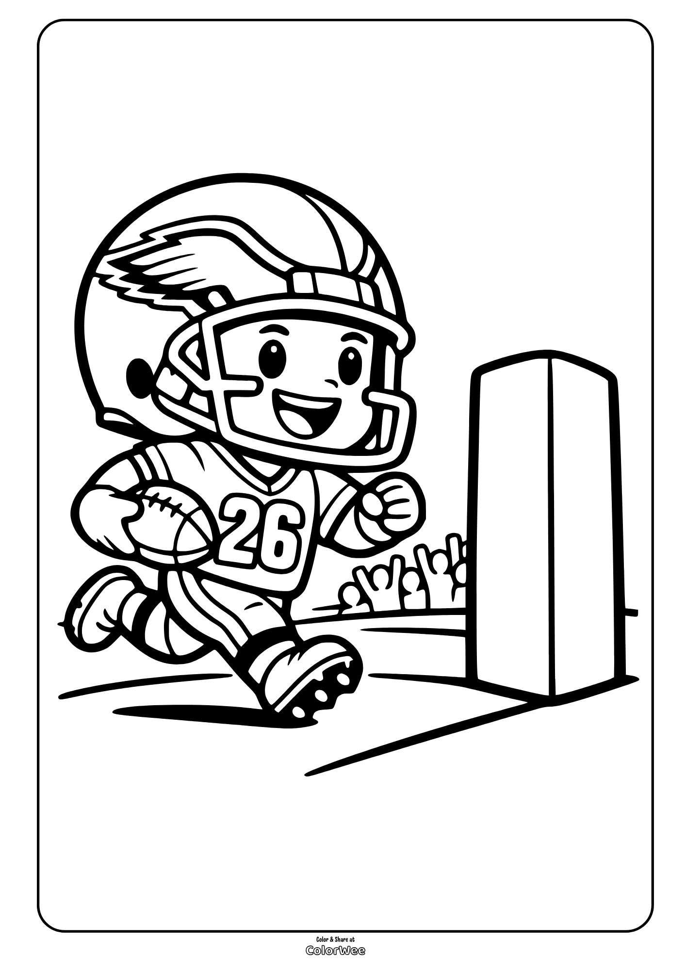 Football player Saquon Barkley running for touchdown coloring sheet