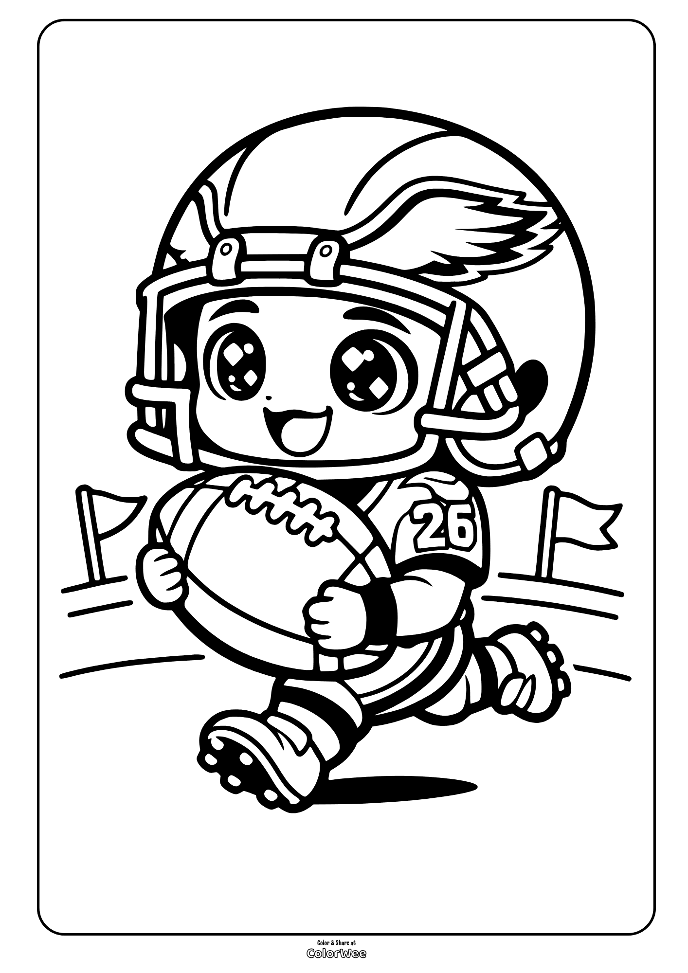 Saquon Barkley cute chibi running with ball - coloring page.