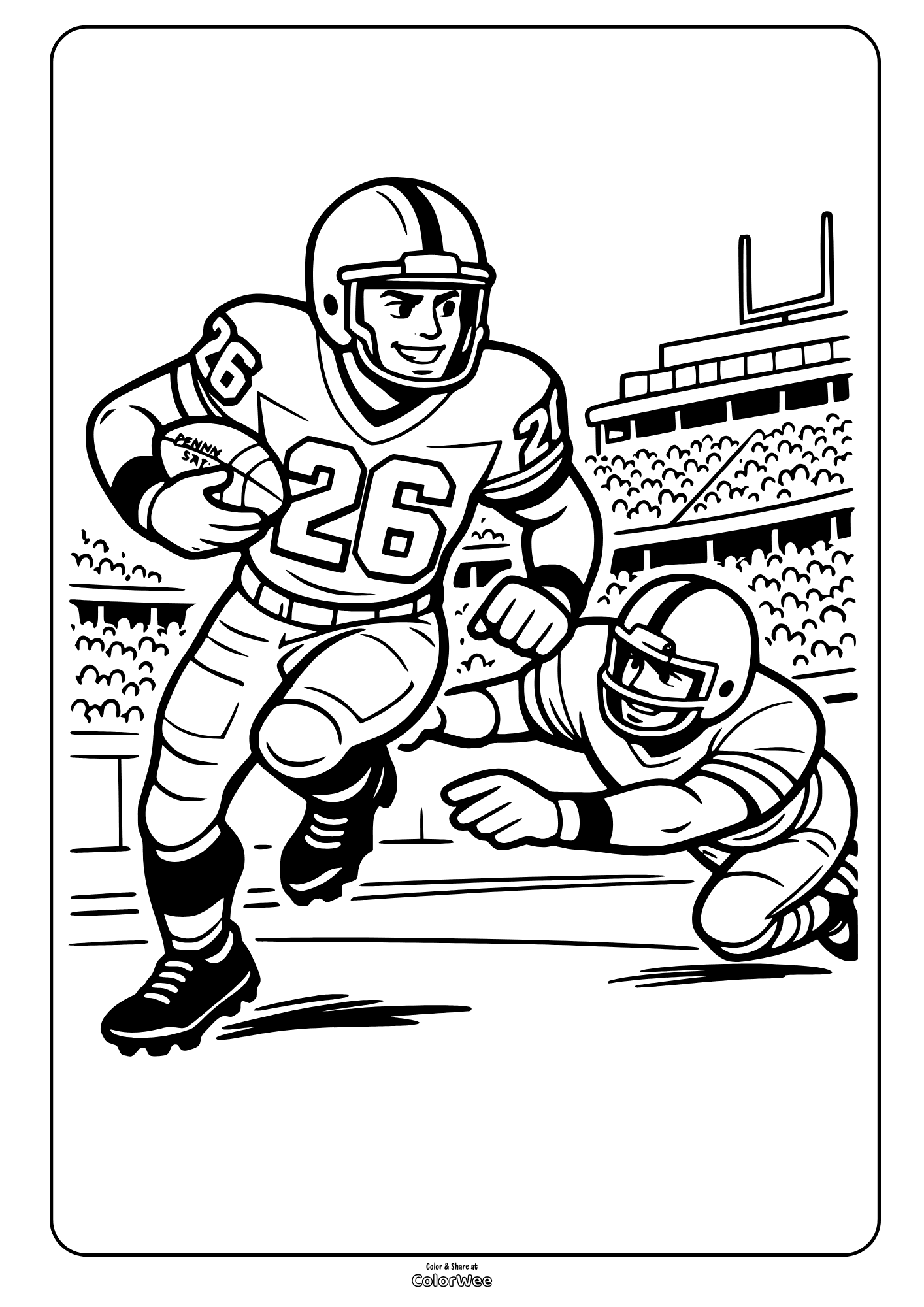 Saquon Barkley running back dodging tackle in stadium coloring sheet
