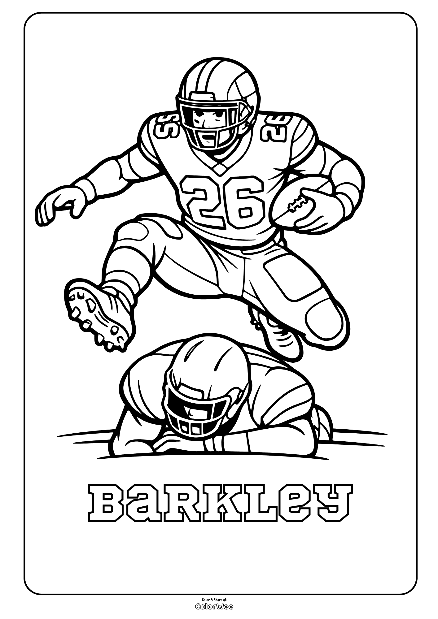 Saquon Barkley running back leaps defender coloring sheet