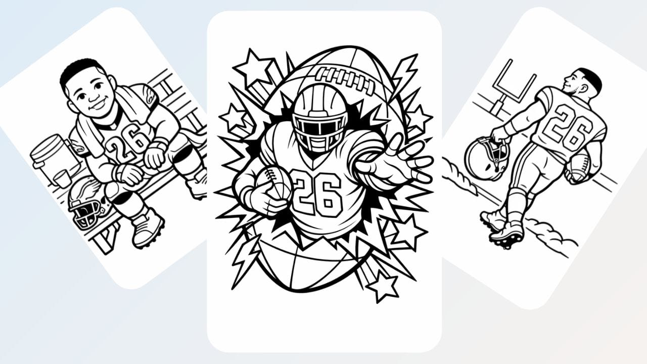 Printable football player 26 Saquon Barkley coloring pages.