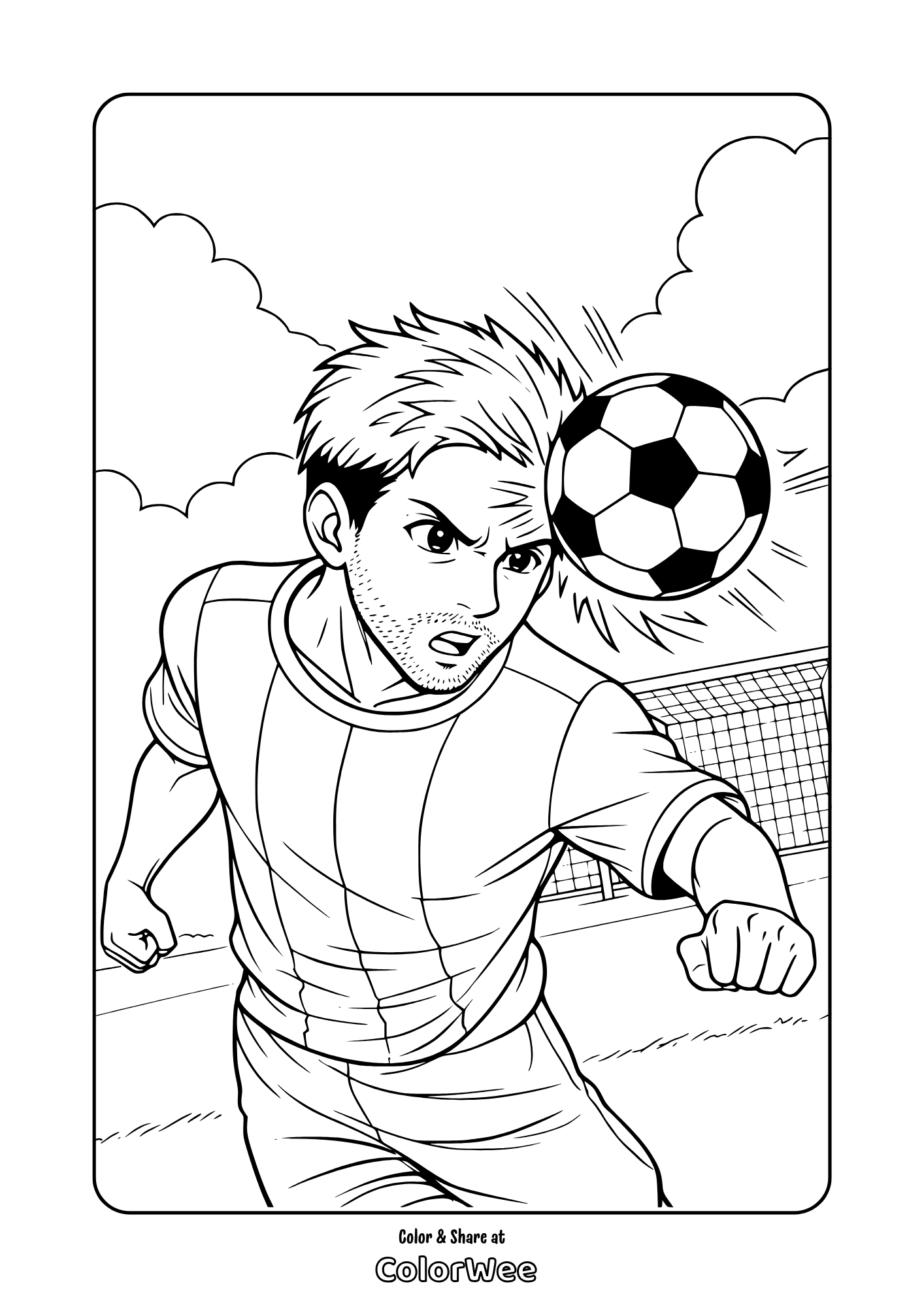Anime messi heading ball at goal coloring page
