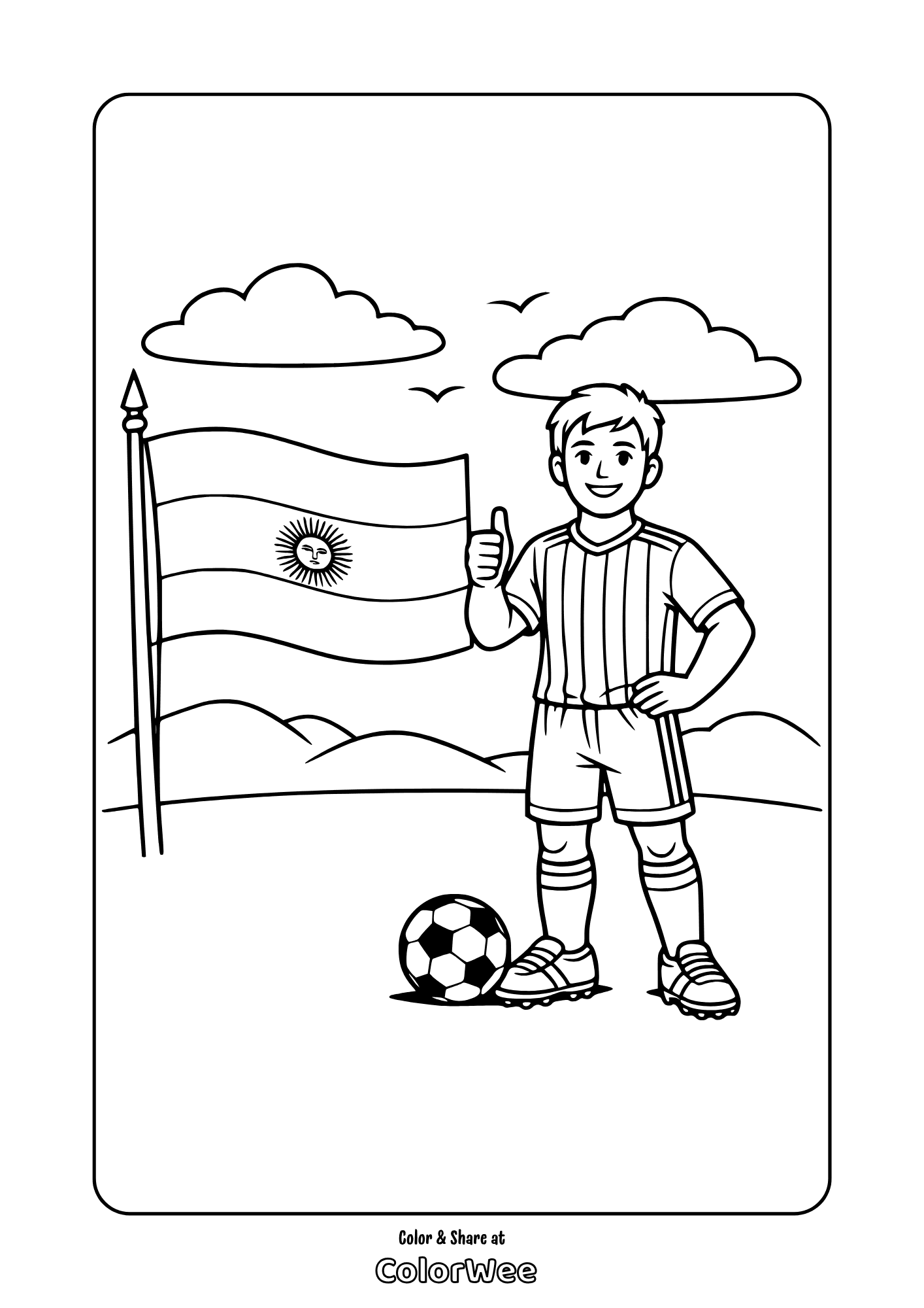 Soccer player and Argentina flag coloring page