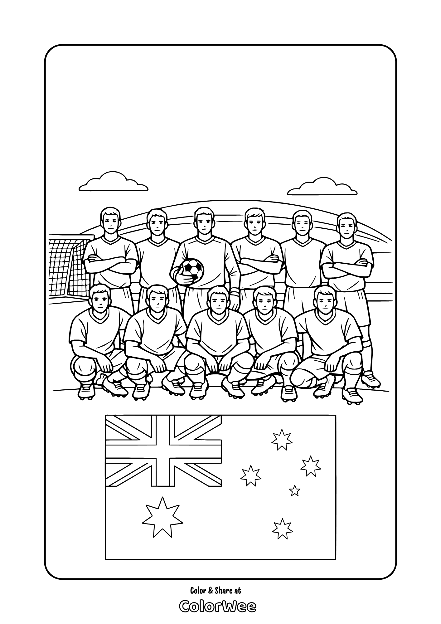 Printable soccer team with Australian flag coloring page
