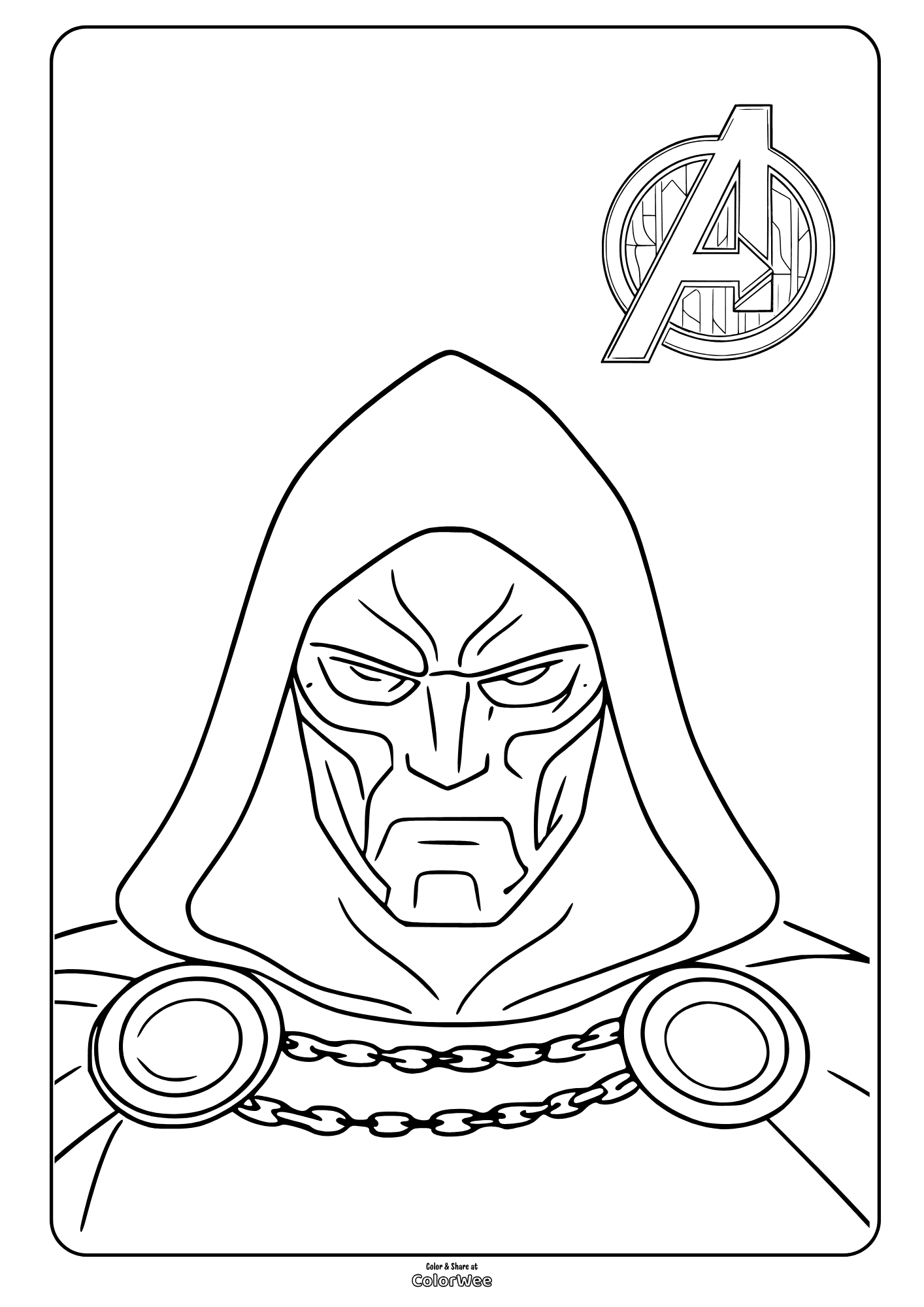 Doctor Doom Avengers Doomsday coloring page printable for kids and Marvel fans