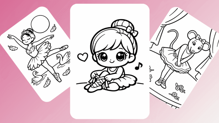Cute ballerina and ballet mouse scenes- coloring pages for kids