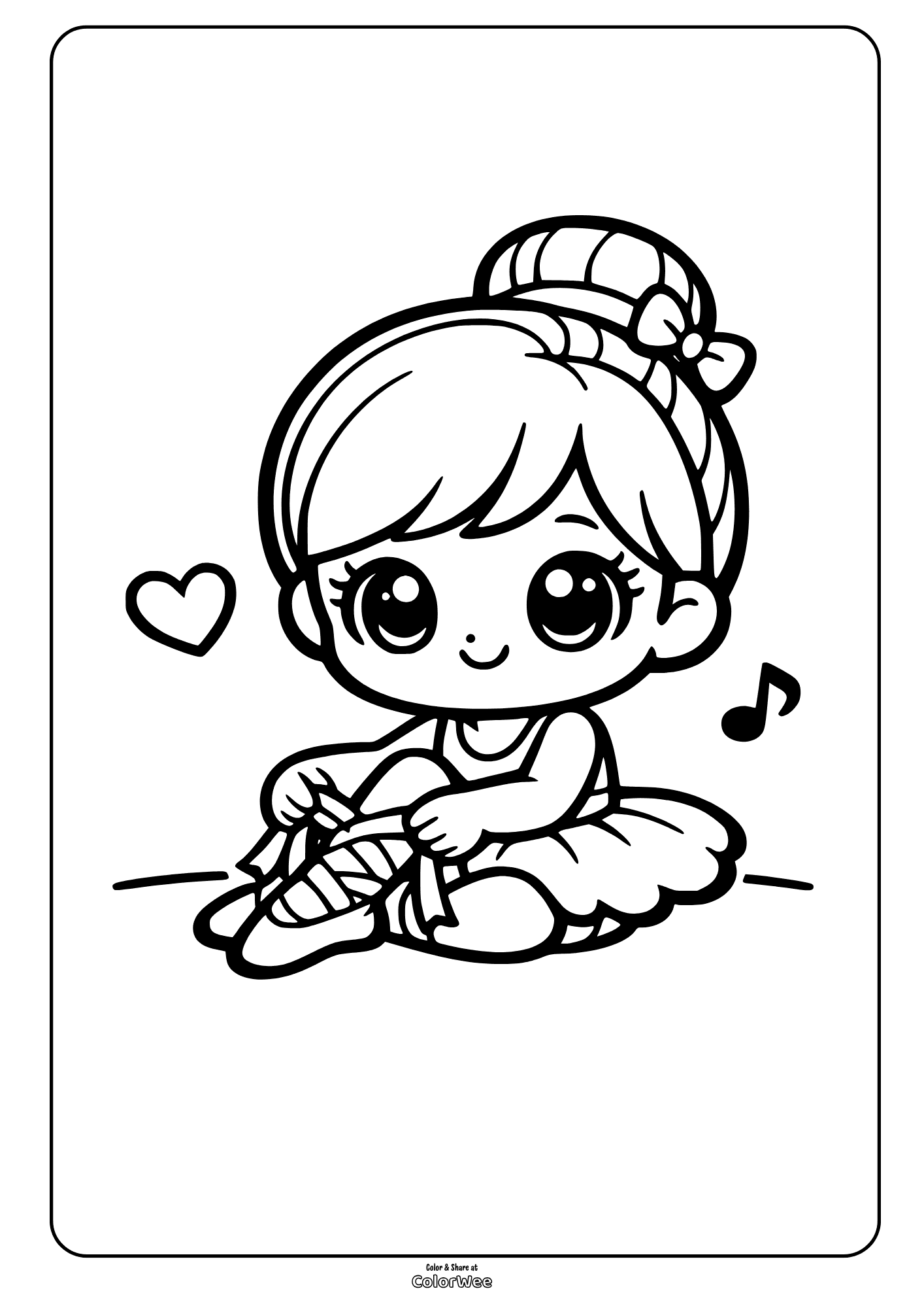 Cute ballerina girl tying ballet shoes coloring page for kids