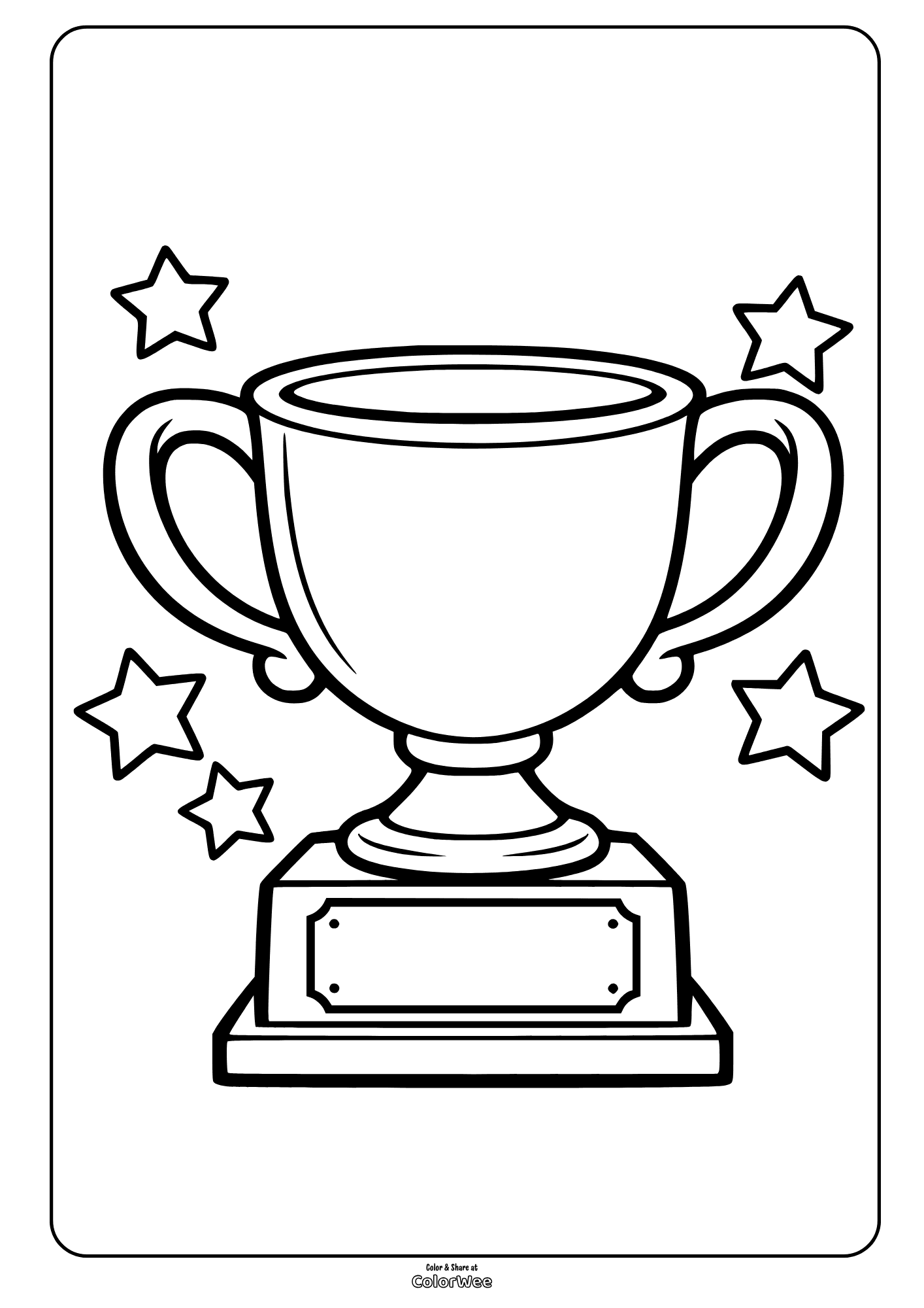 Printable trophy cup with stars coloring sheet for kids and classrooms