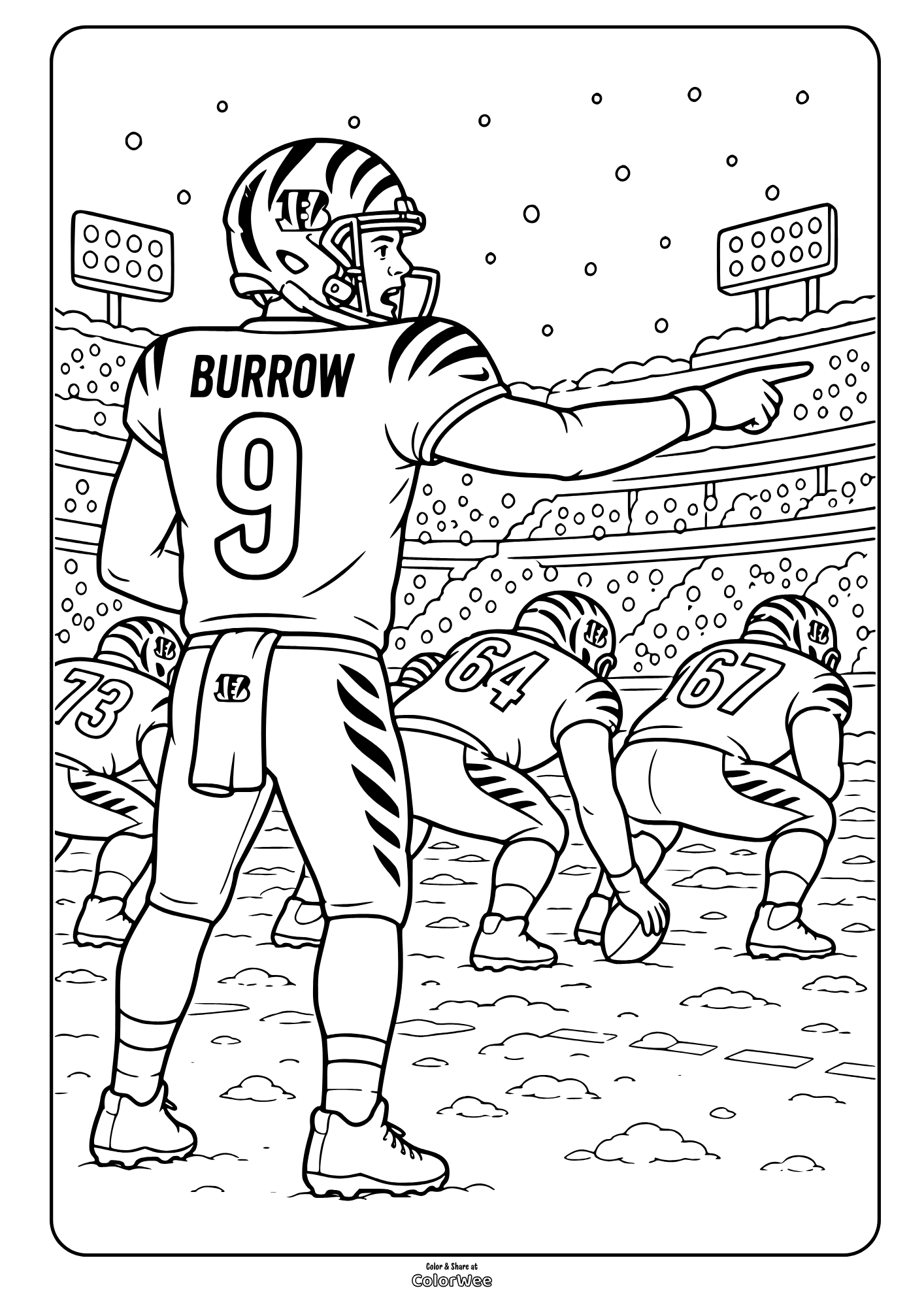 American football player Joe Burrow from Cincinnati Bengals - coloring sheet.