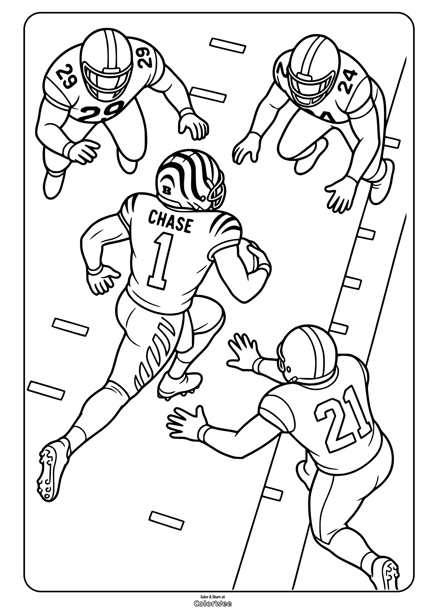 Ja'Marr Chase running past defenders coloring sheet for kids