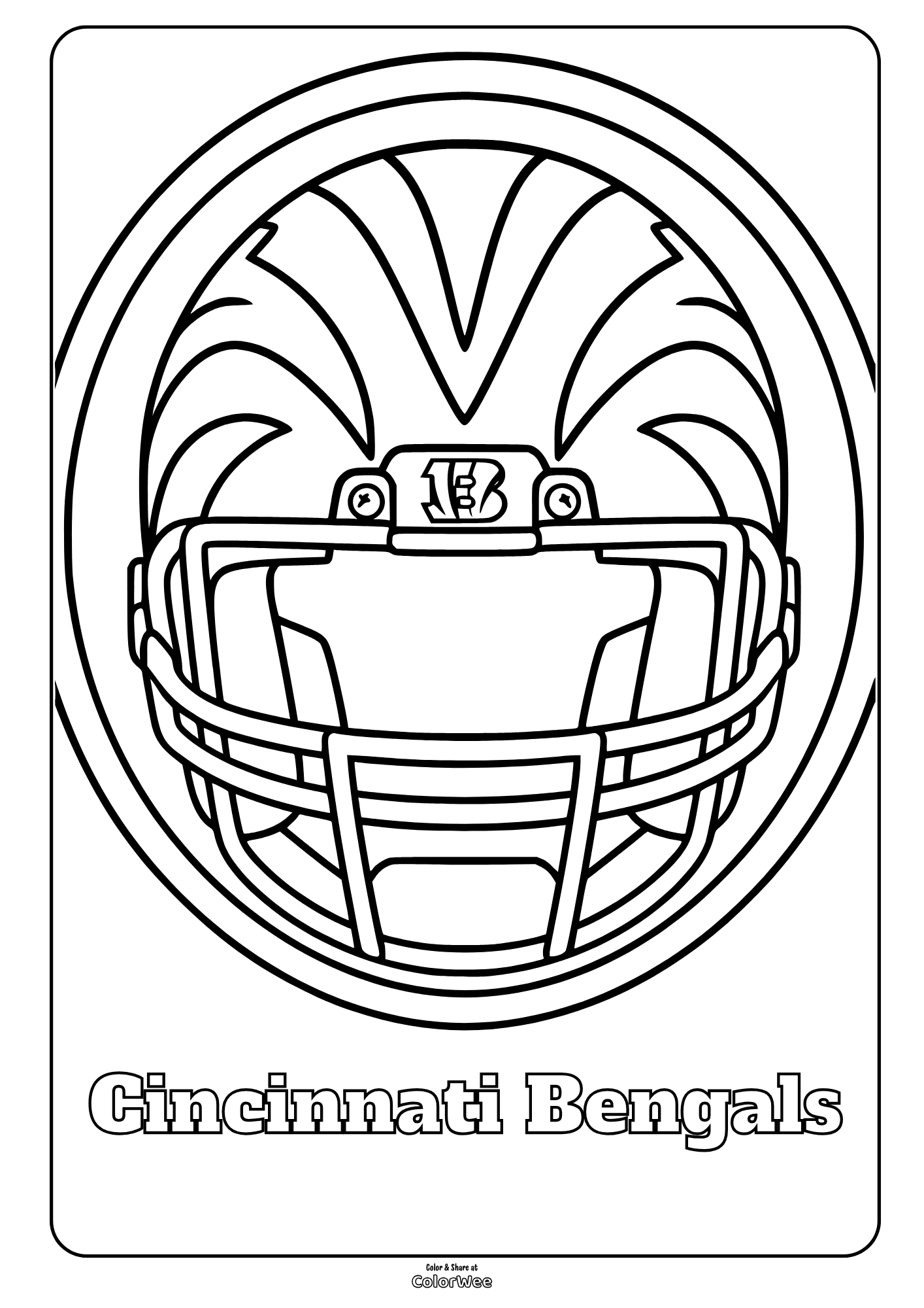 Cincinnati Bengals helmet coloring sheet with tiger stripes to print