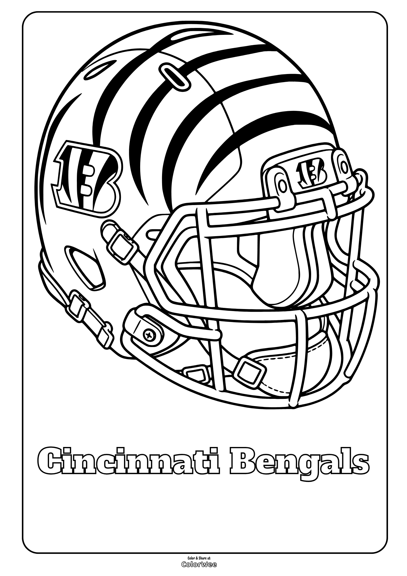 Printable Cincinnati Bengals football helmet coloring sheet