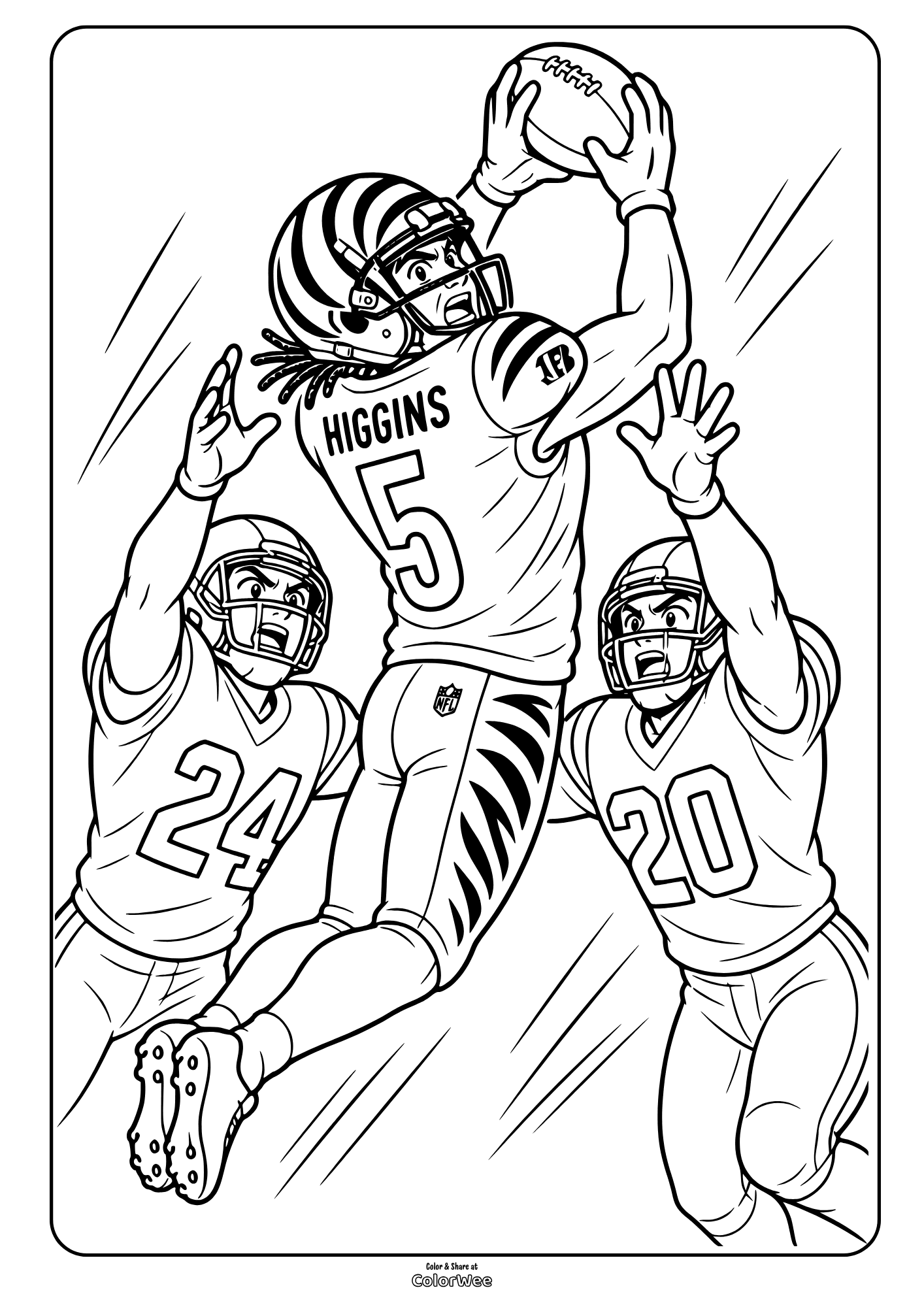 Tee Higgins leaping catch with defenders coloring sheet