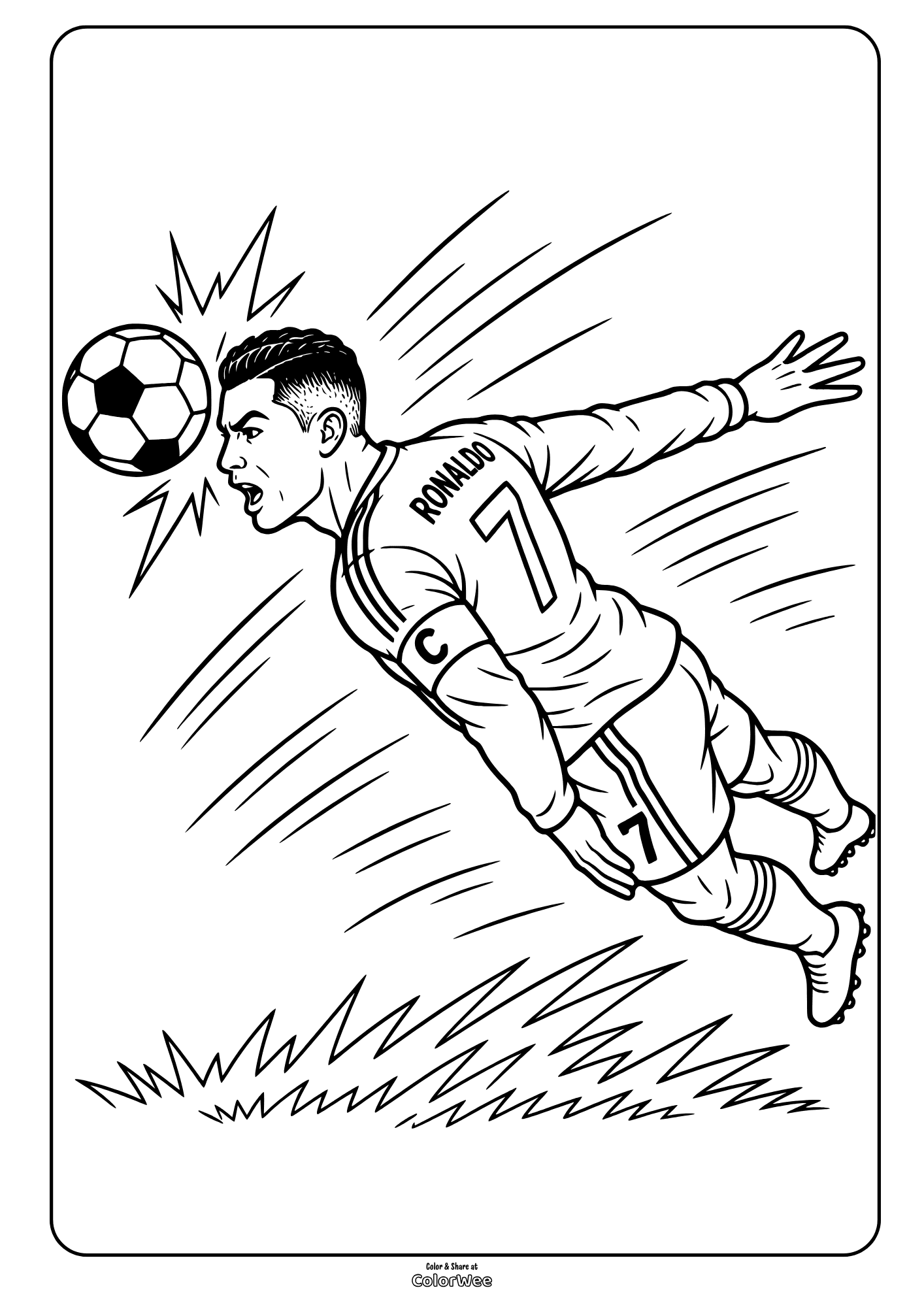 Cristiano Ronaldo soccer coloring page heading a ball