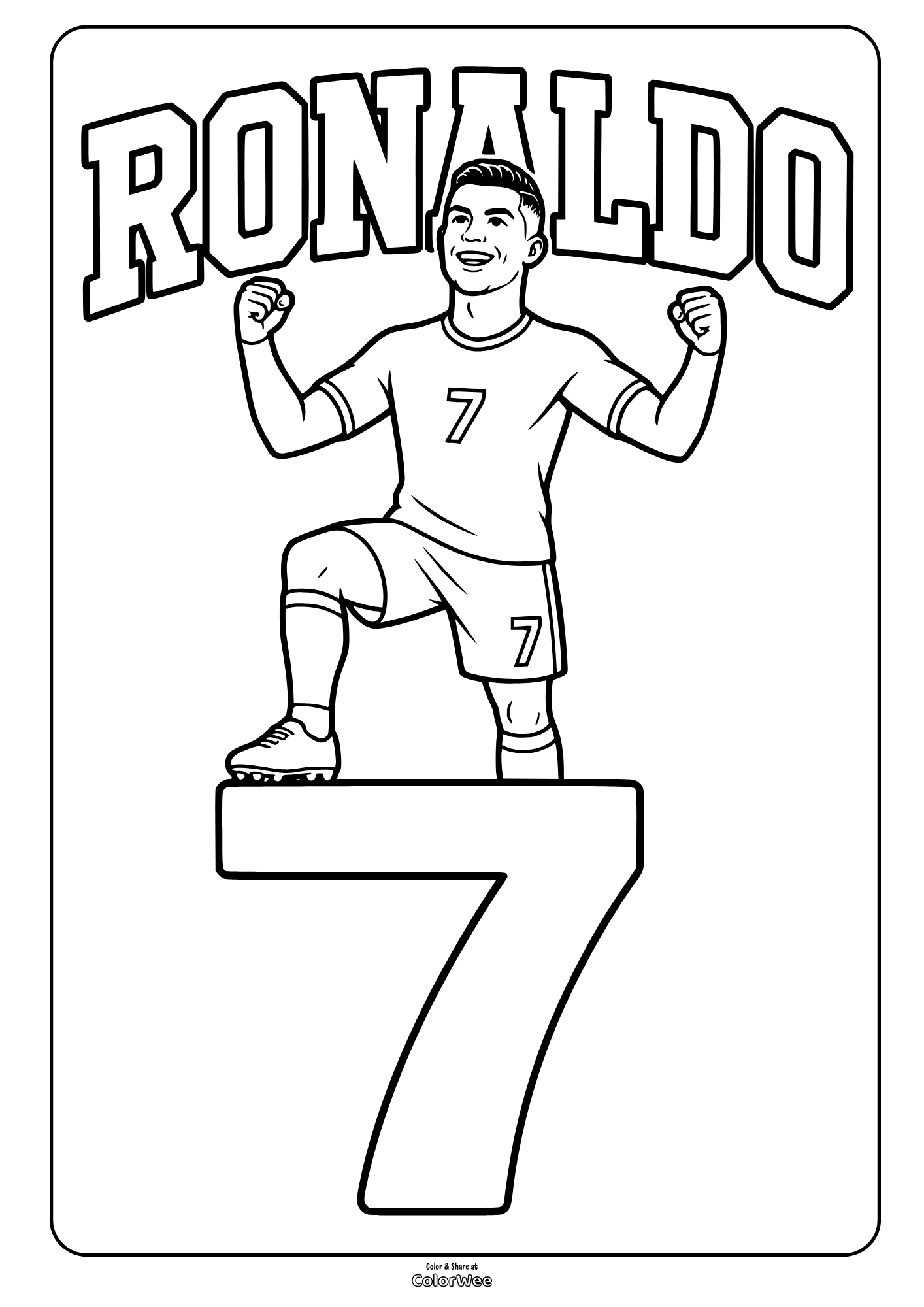 Cristiano Ronaldo coloring sheet celebrating in a number 7 soccer jersey