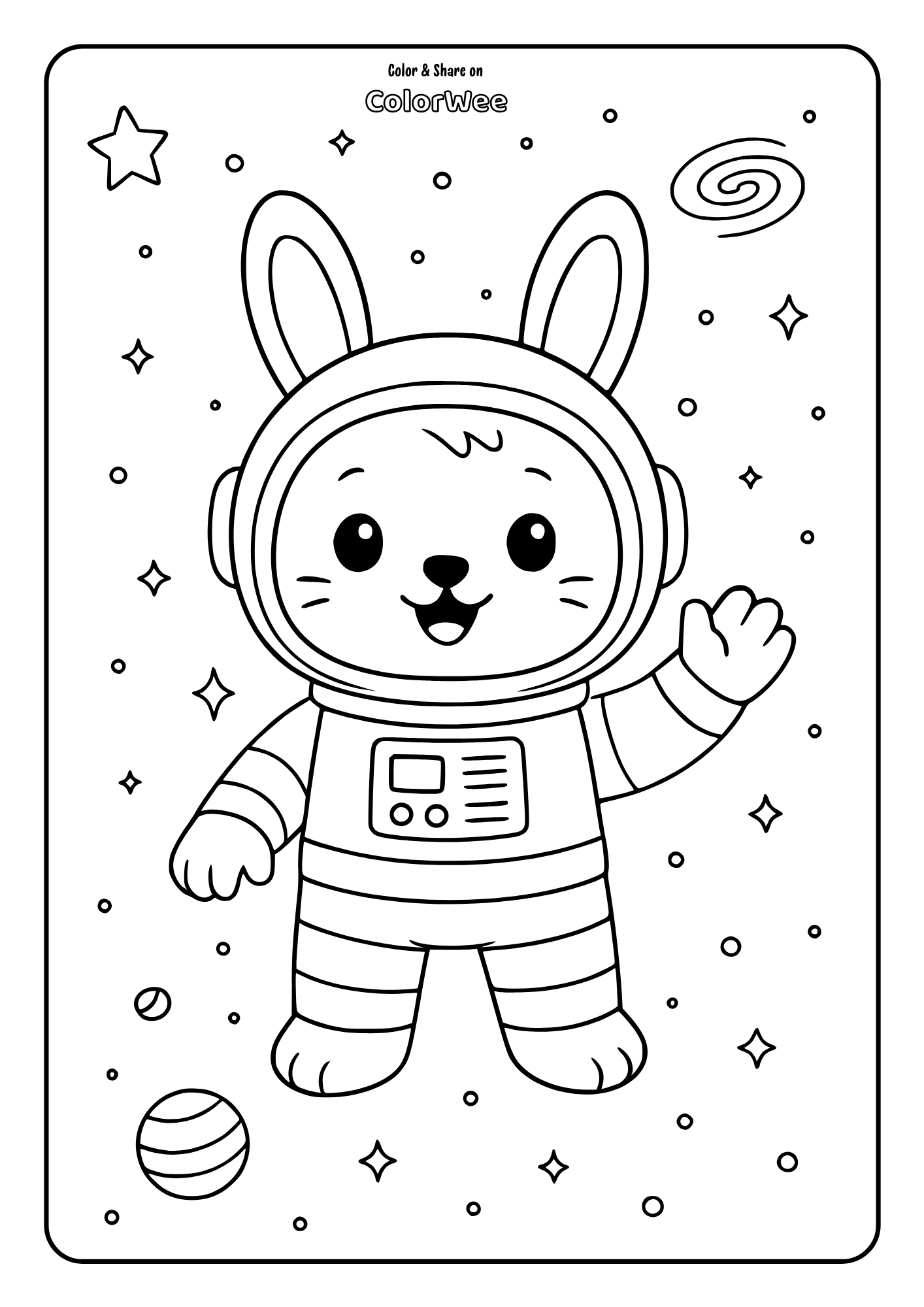 Bunny in space, surrounded by stars, galaxies, and planets. Perfect for space lovers!
