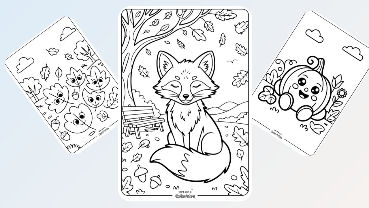 Cute fall coloring pages collection