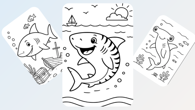 Cute shark coloring pages collection.