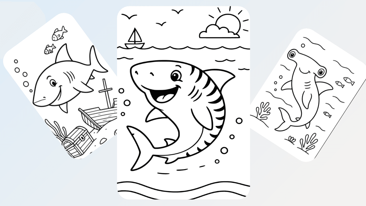 Cute shark coloring pages collection.
