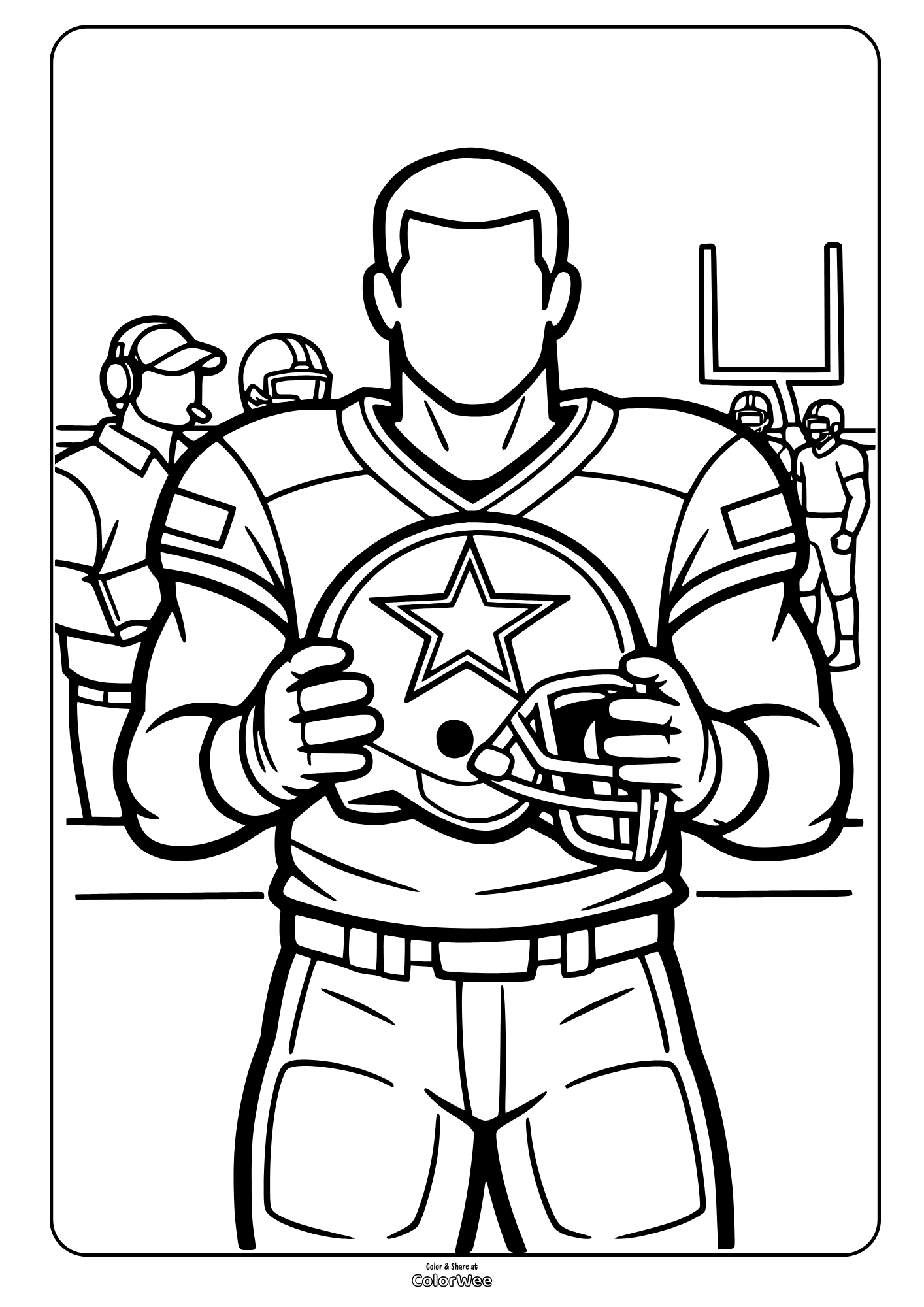 Printable American football player with helmet with Dallas Cowboys logo.