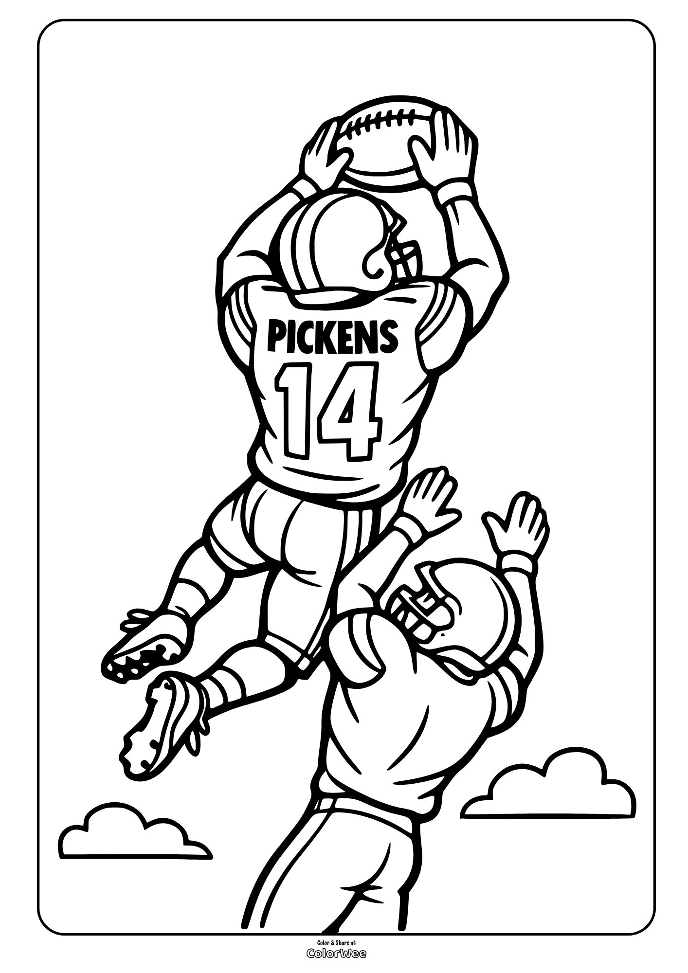 Football receiver George Pickens making a high catch vs defender coloring sheet