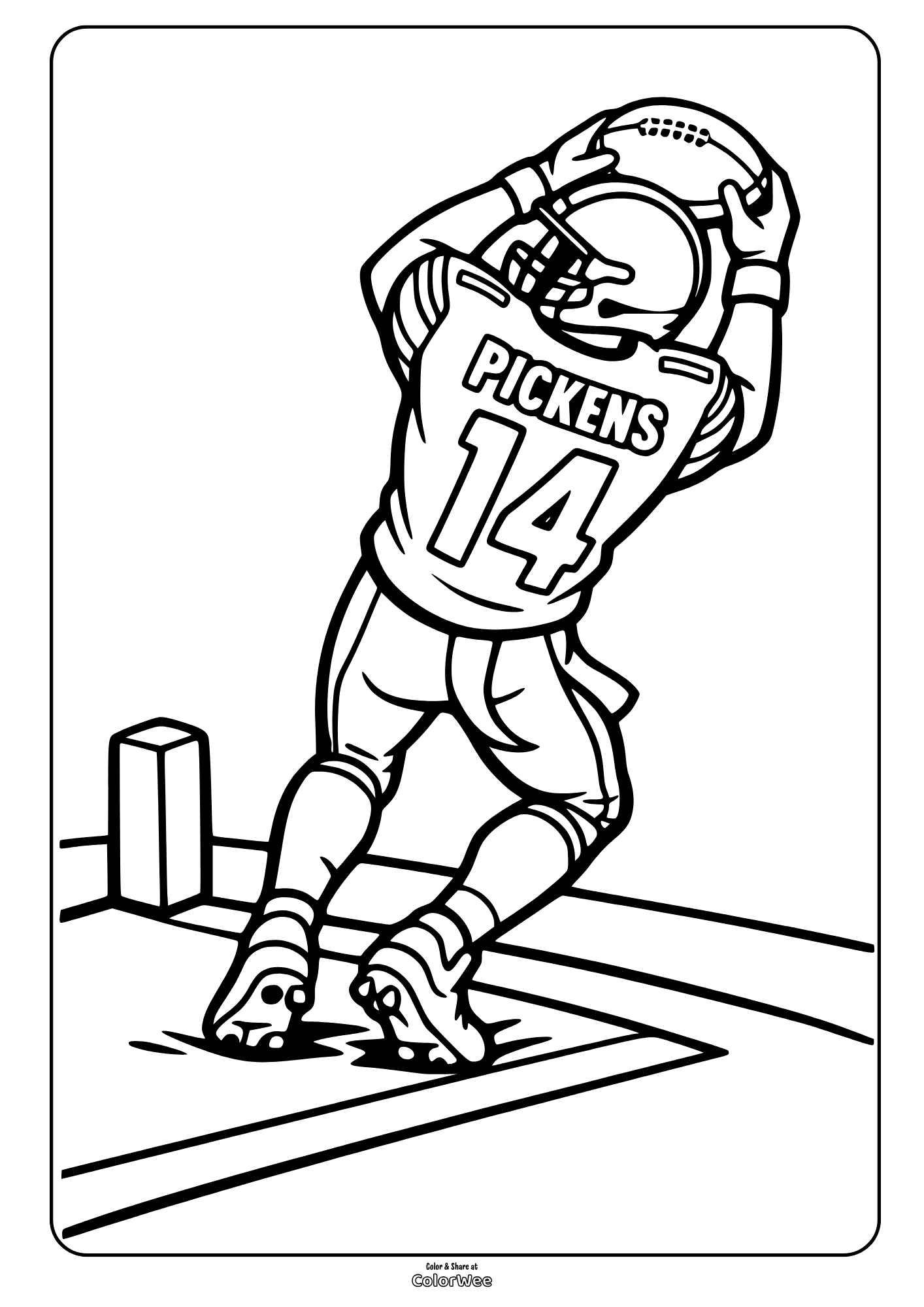 American football player Pickens end zone catch coloring sheet for kids and adults