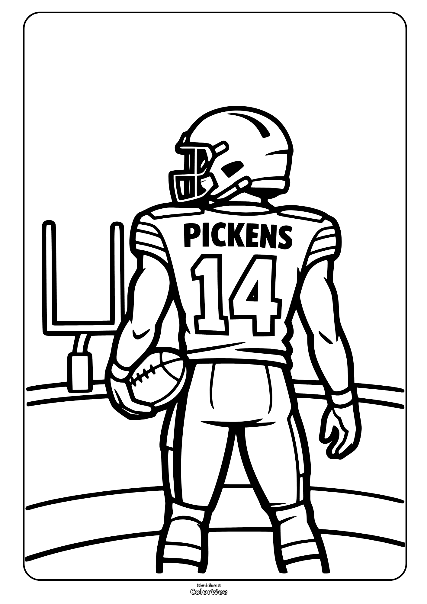 Football player 14 - George Pickens by goalpost holding ball coloring sheet