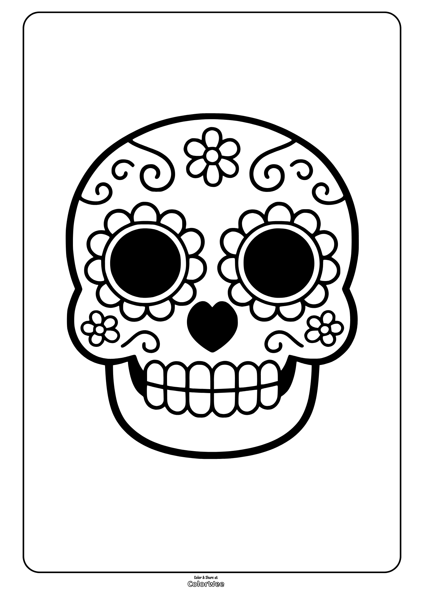 Sugar skull coloring sheet with floral patterns for Day of the Dead
