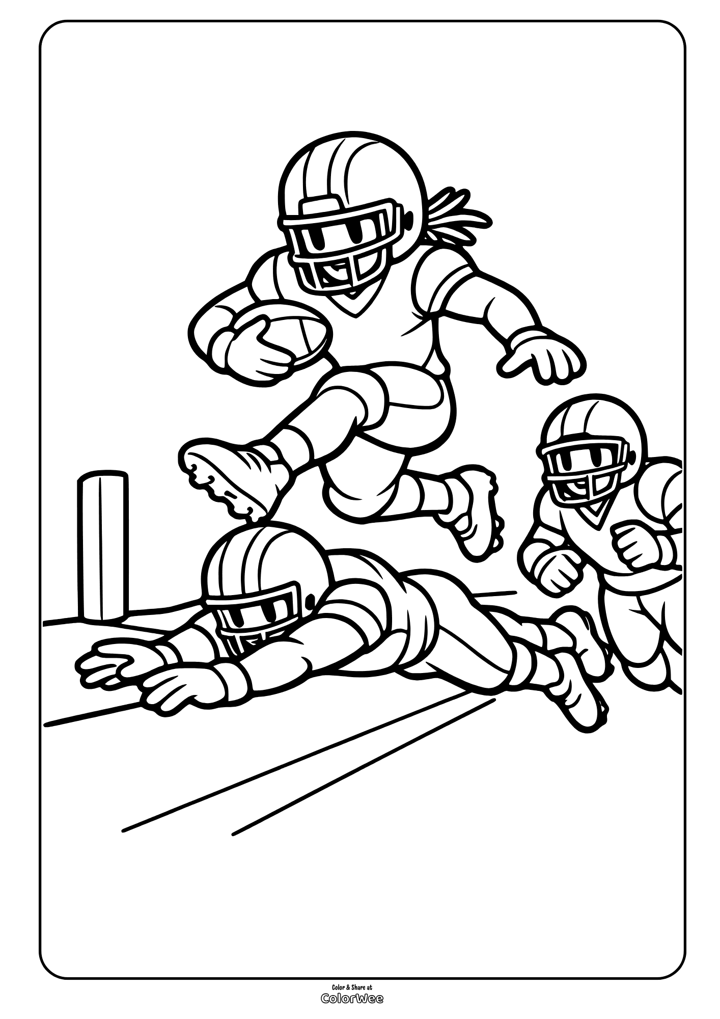 American football touchdown action coloring sheet for kids to print