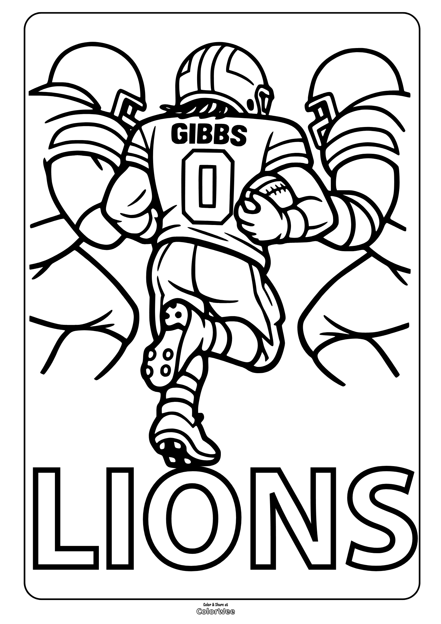 Gibbs running back with blockers- Lions coloring sheet printable