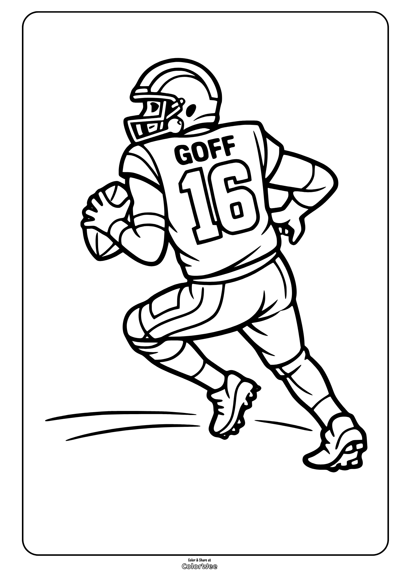 Goff quarterback running with ball coloring sheet for kids