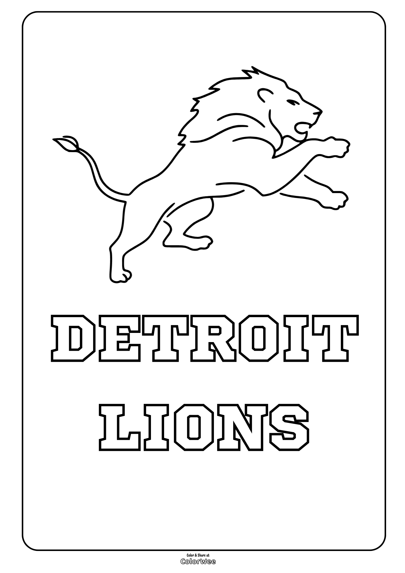 Detroit Lions logo coloring sheet with leaping lion outline to color