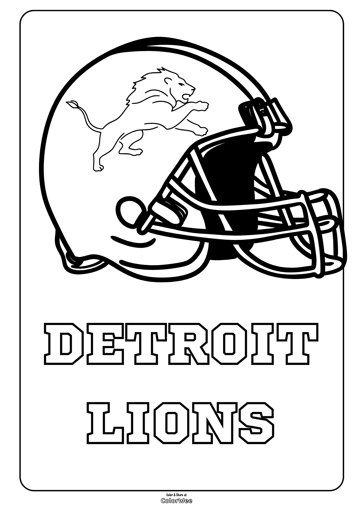 Detroit Lions helmet coloring sheet with team logo to print and color