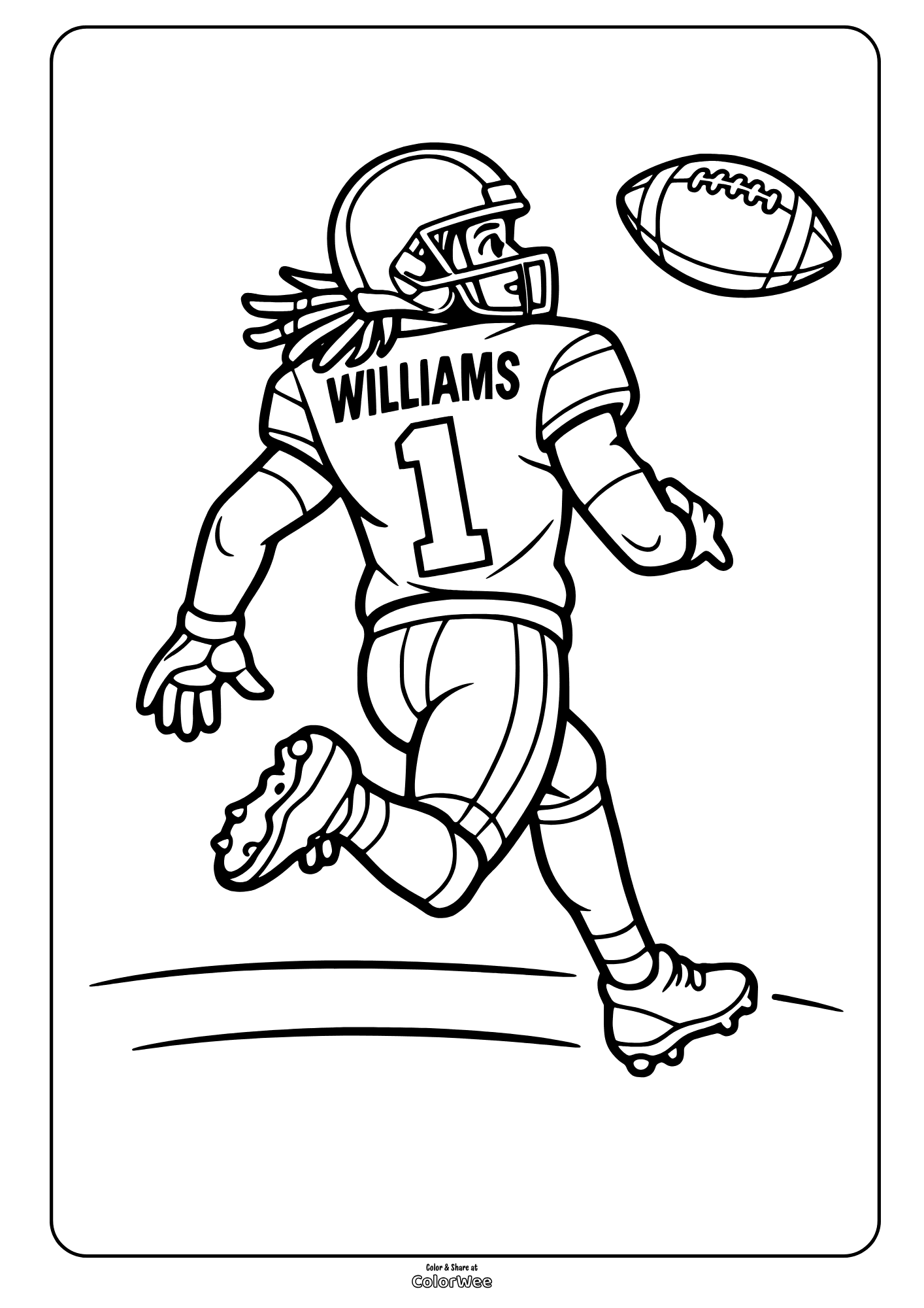 Printable football player Williams catching pass coloring sheet