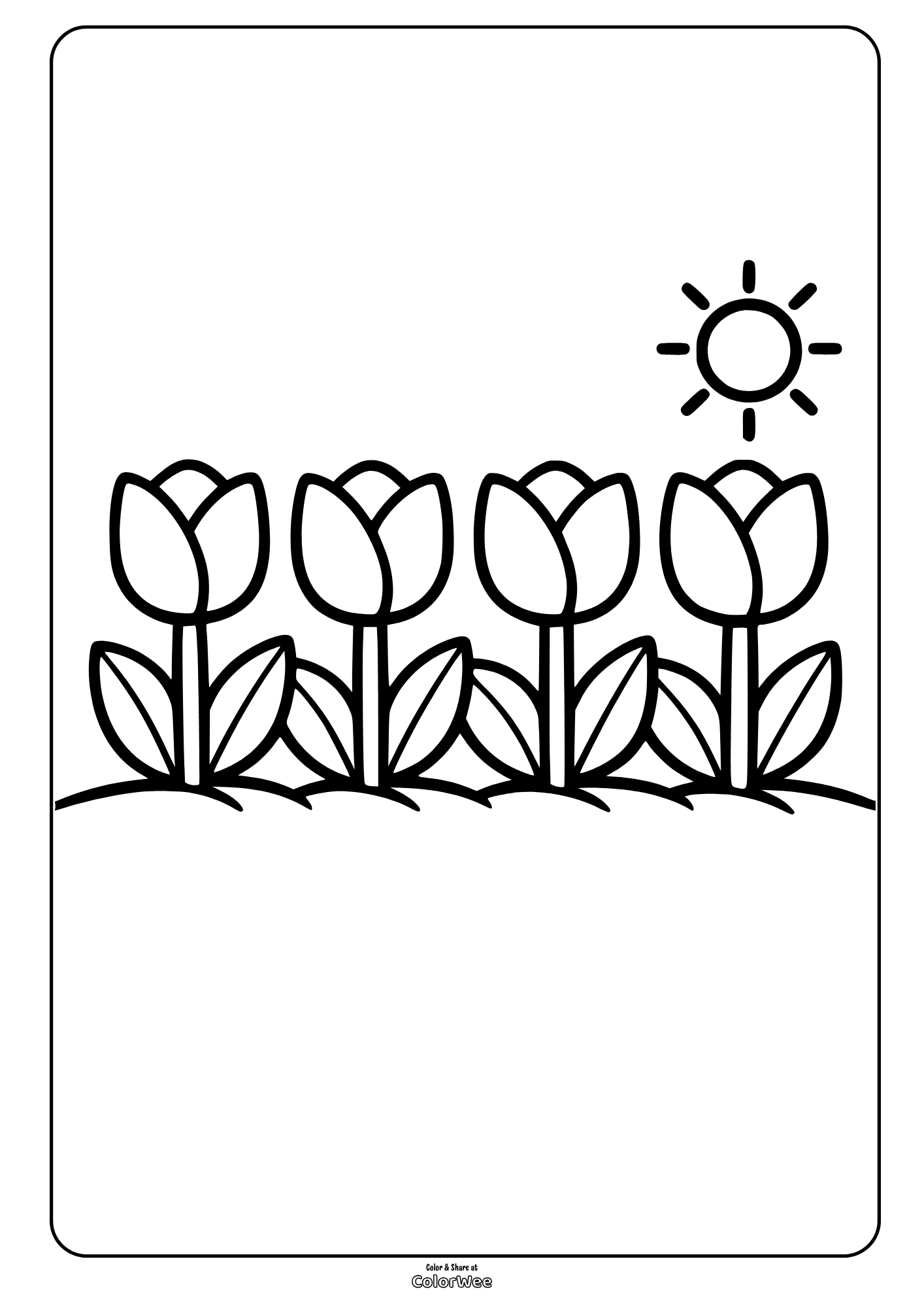 Tulip garden under the sun coloring page for kids