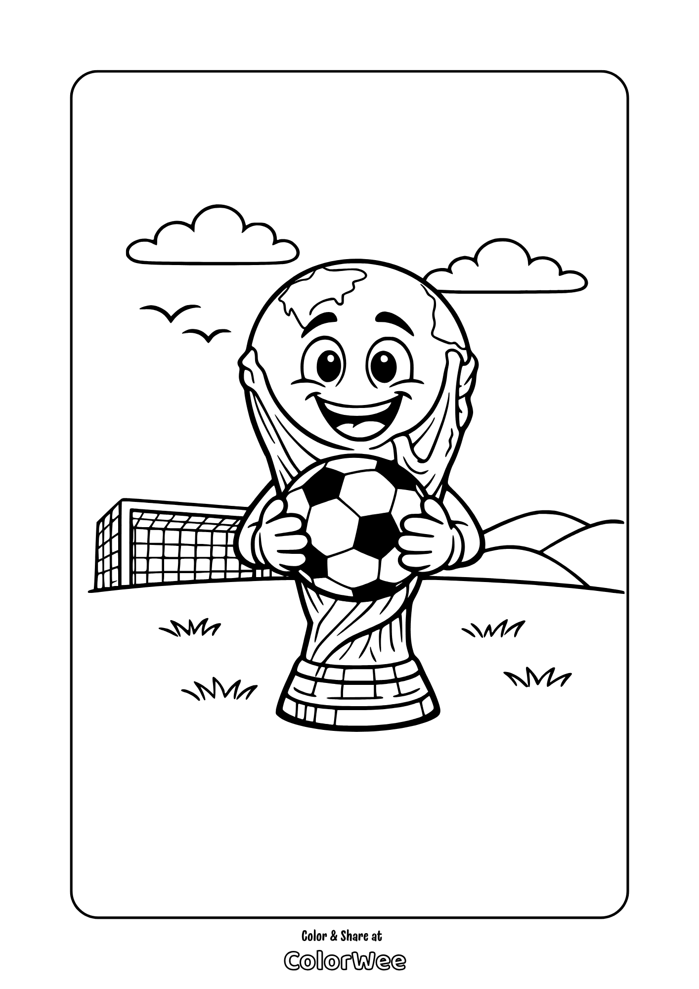 FIFA World Cup trophy holding soccer ball - coloring page.