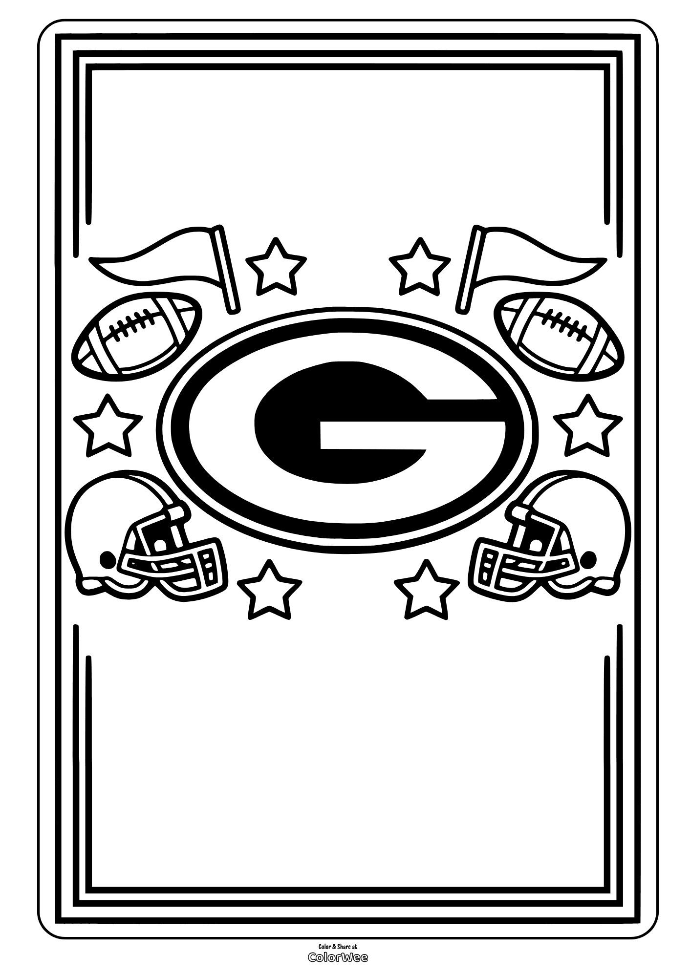 Football Pittsburgh Packers coloring sheet with helmets, flags, balls, and stars